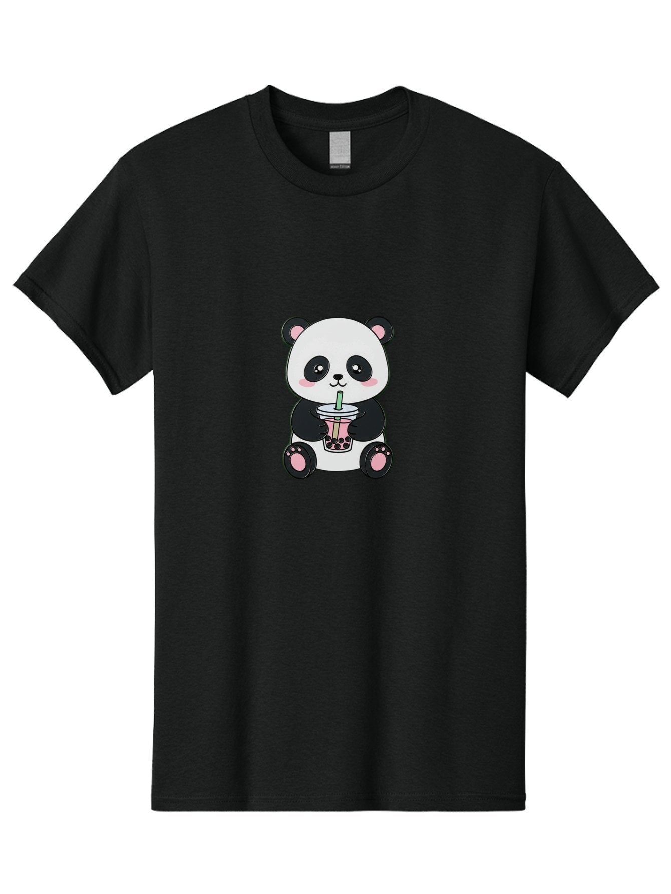 Panda-Drinking-Bubble-Tea-4 Men'S Graphic Tee, 100% Cotton, Comfortable Casual Summer Wear, Machine Washable, Cute Panda, Bubble Tea, Black And White Panda, Pink Accents, Adorable Cartoon Character, Boba Drink, Kawaii Illustration, Boba Tea, Bae581 9