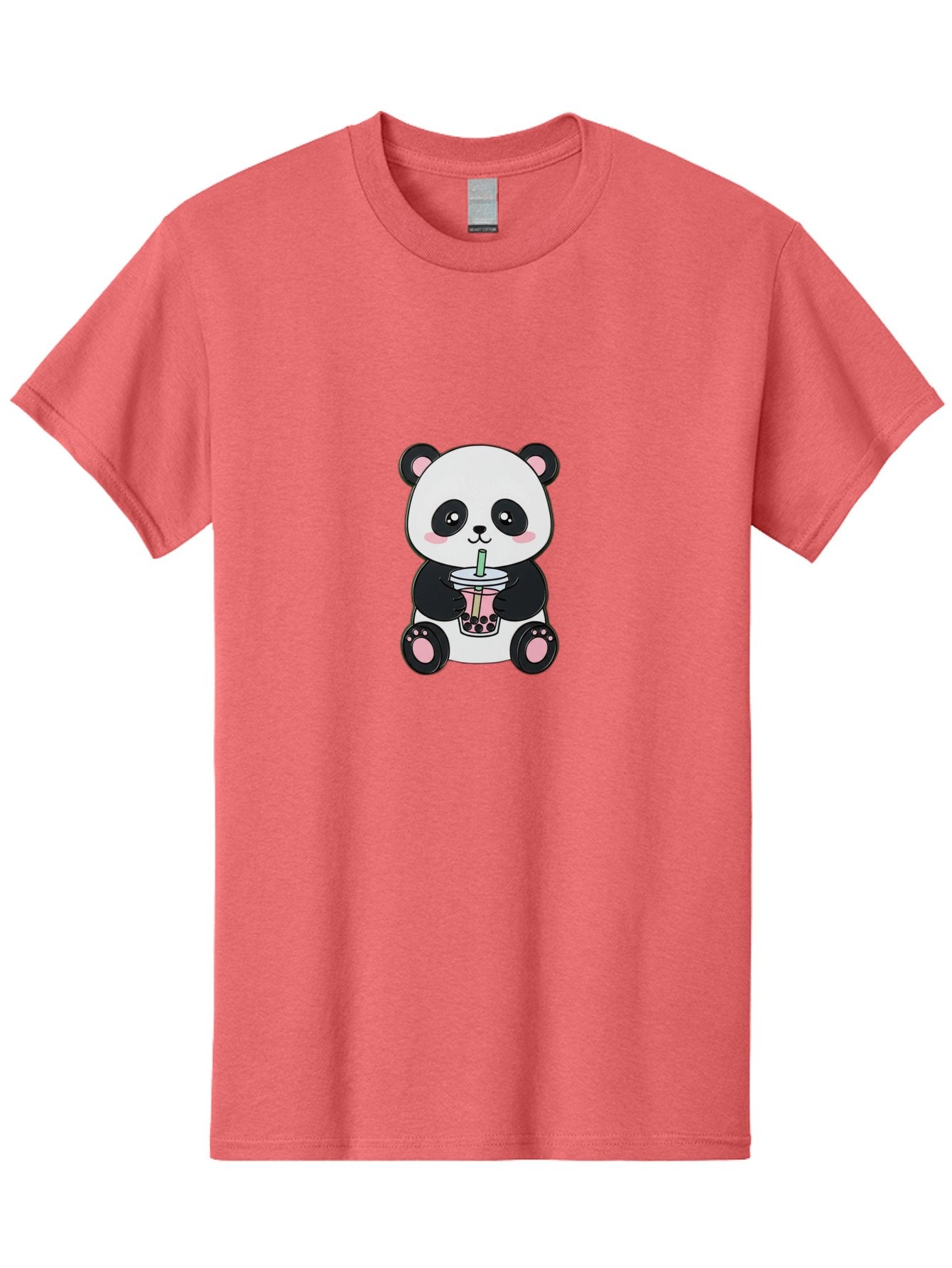 Panda-Drinking-Bubble-Tea-4 Men'S Graphic Tee, 100% Cotton, Comfortable Casual Summer Wear, Machine Washable, Cute Panda, Bubble Tea, Black And White Panda, Pink Accents, Adorable Cartoon Character, Boba Drink, Kawaii Illustration, Boba Tea, Bae581 14