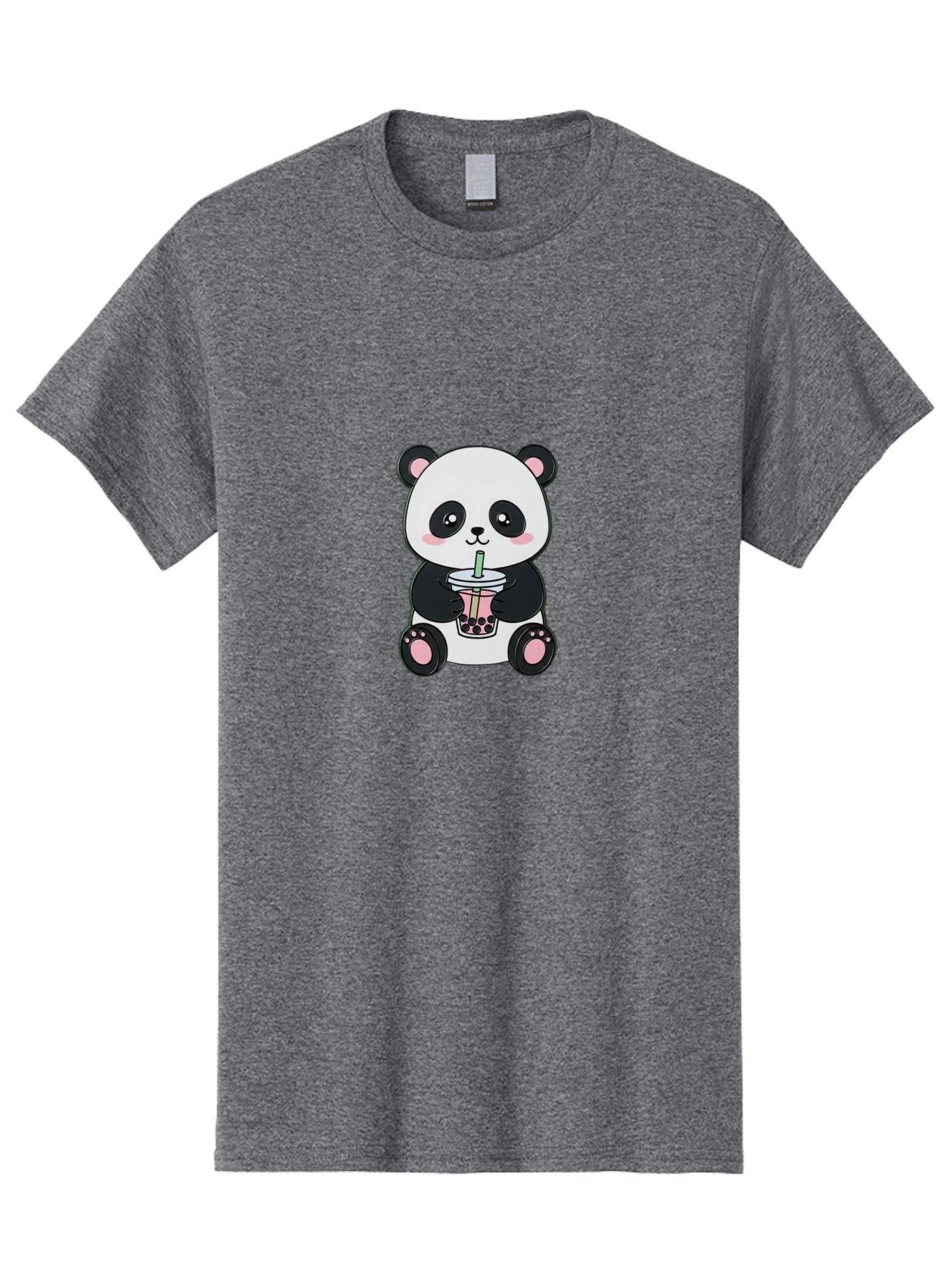 Panda-Drinking-Bubble-Tea-4 Men'S Graphic Tee, 100% Cotton, Comfortable Casual Summer Wear, Machine Washable, Cute Panda, Bubble Tea, Black And White Panda, Pink Accents, Adorable Cartoon Character, Boba Drink, Kawaii Illustration, Boba Tea, Bae581