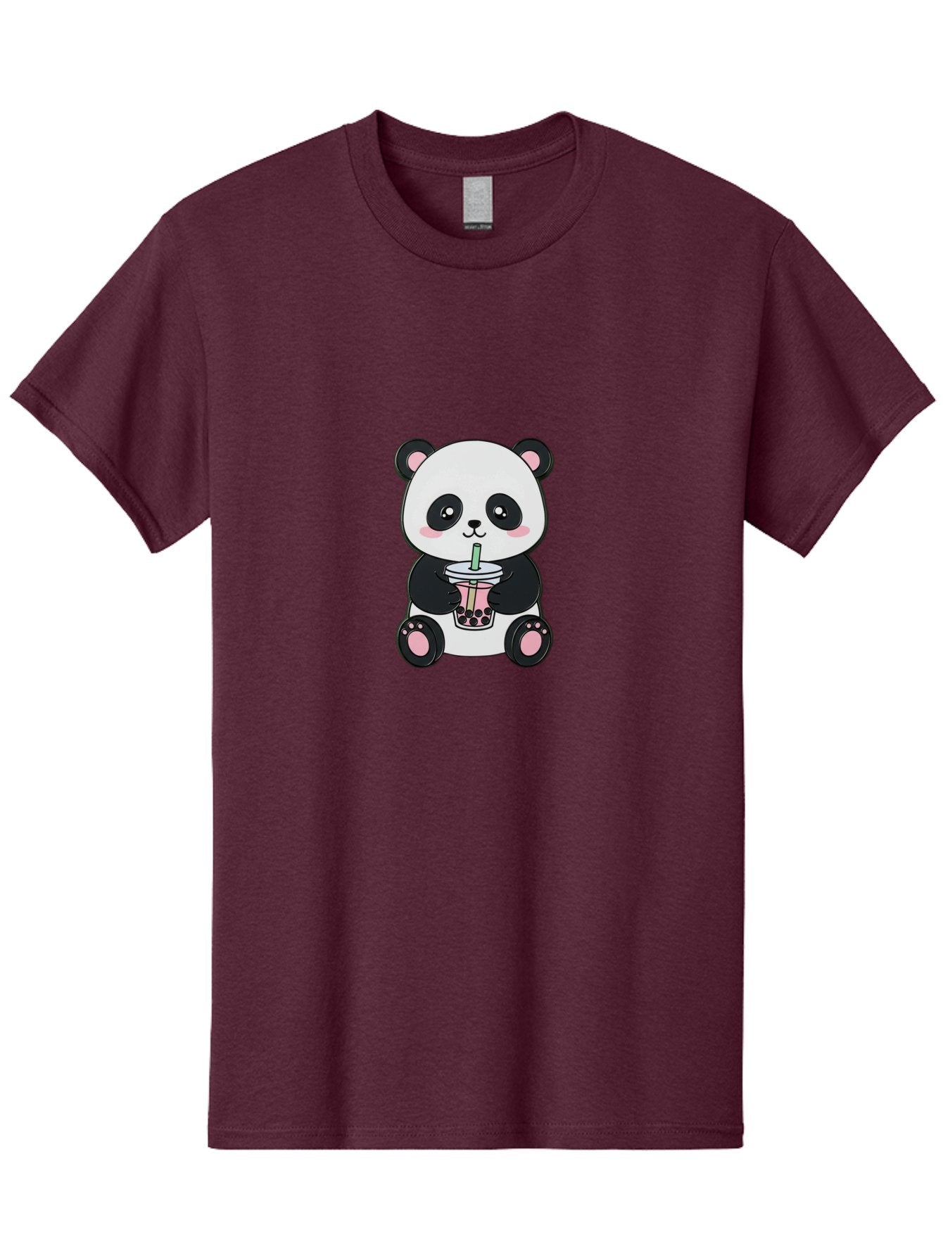 Panda-Drinking-Bubble-Tea-4 Men'S Graphic Tee, 100% Cotton, Comfortable Casual Summer Wear, Machine Washable, Cute Panda, Bubble Tea, Black And White Panda, Pink Accents, Adorable Cartoon Character, Boba Drink, Kawaii Illustration, Boba Tea, Bae581 3