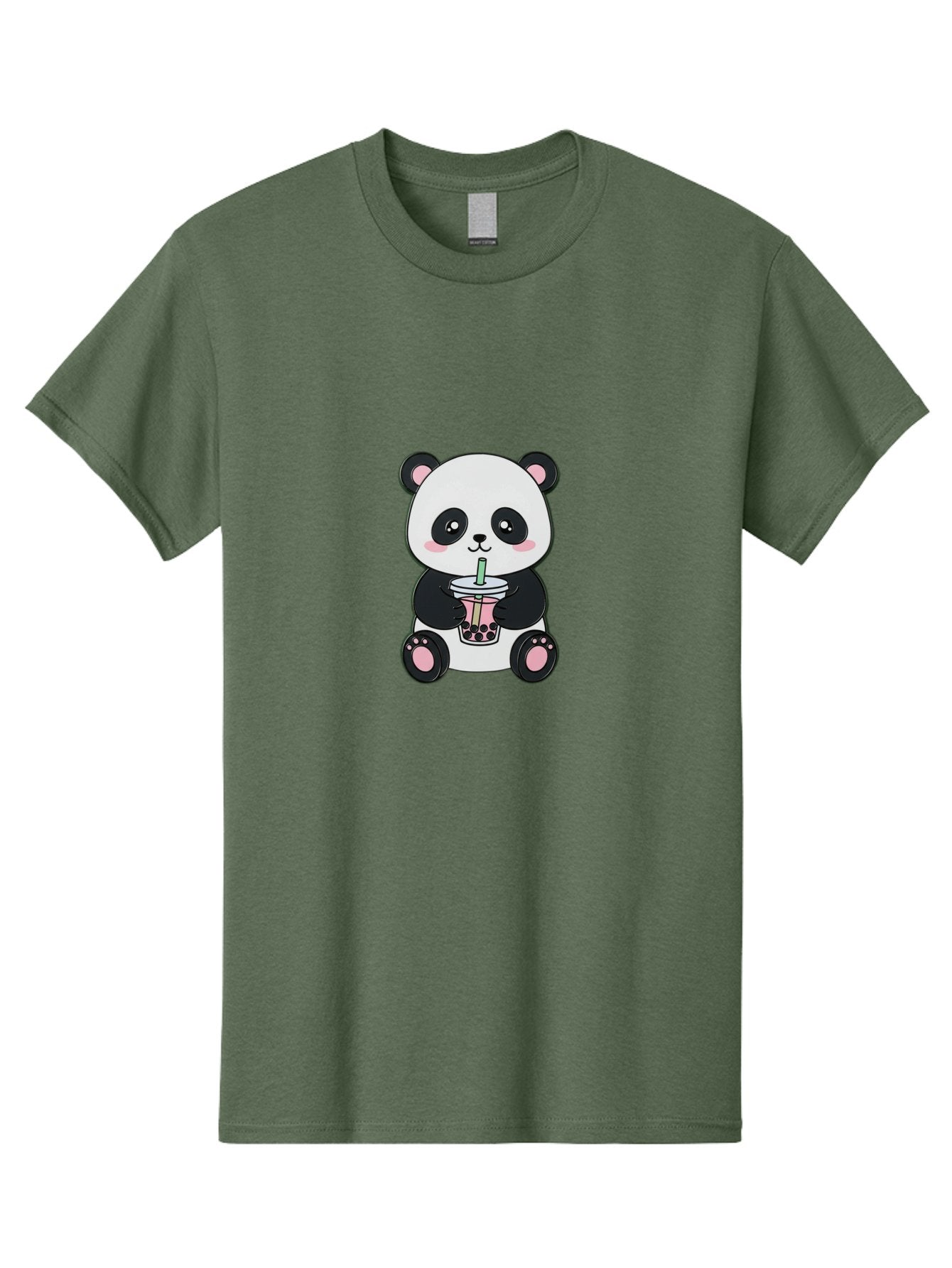 Panda-Drinking-Bubble-Tea-4 Men'S Graphic Tee, 100% Cotton, Comfortable Casual Summer Wear, Machine Washable, Cute Panda, Bubble Tea, Black And White Panda, Pink Accents, Adorable Cartoon Character, Boba Drink, Kawaii Illustration, Boba Tea, Bae581 7