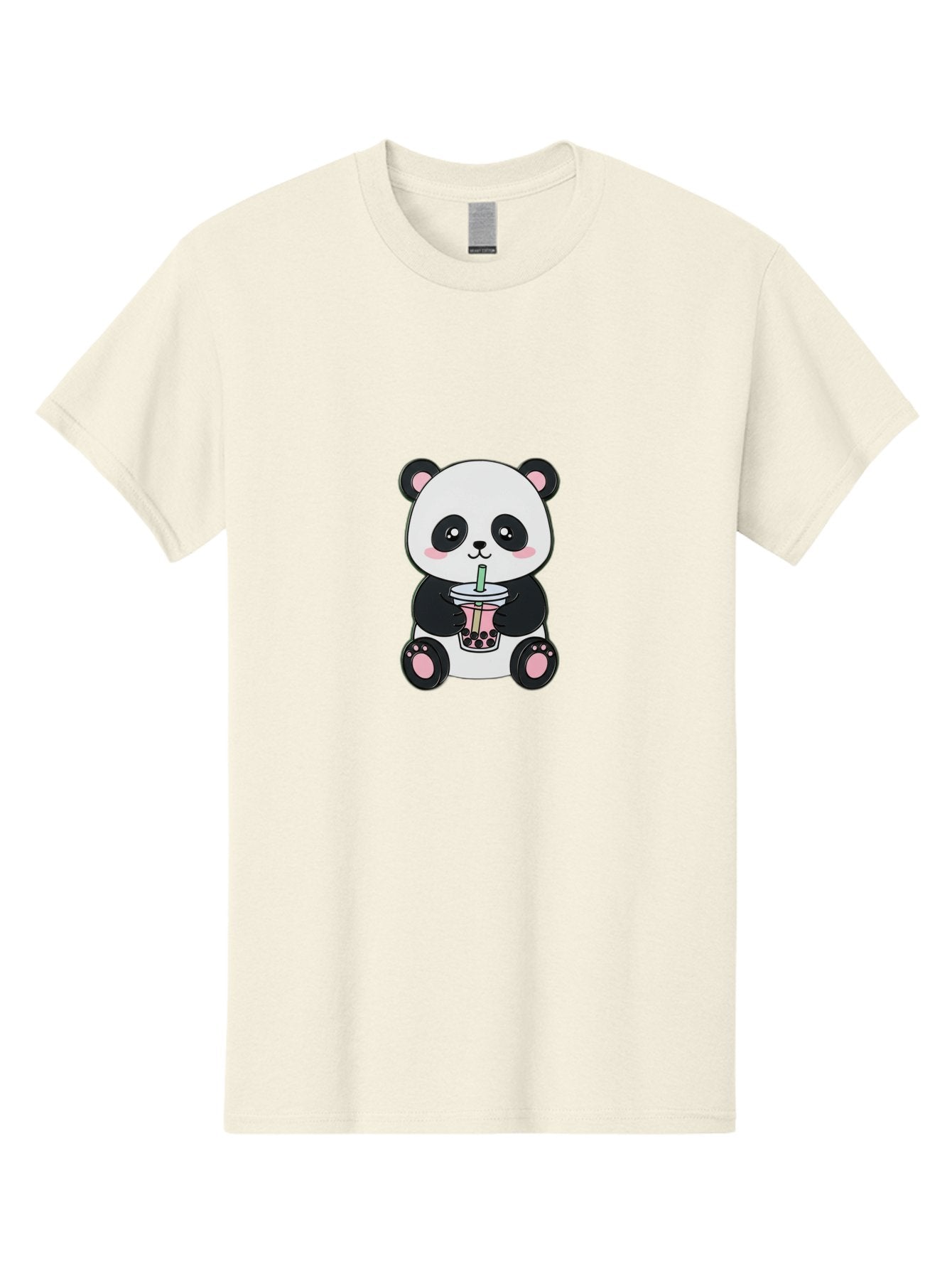 Panda-Drinking-Bubble-Tea-4 Men'S Graphic Tee, 100% Cotton, Comfortable Casual Summer Wear, Machine Washable, Cute Panda, Bubble Tea, Black And White Panda, Pink Accents, Adorable Cartoon Character, Boba Drink, Kawaii Illustration, Boba Tea, Bae581 13