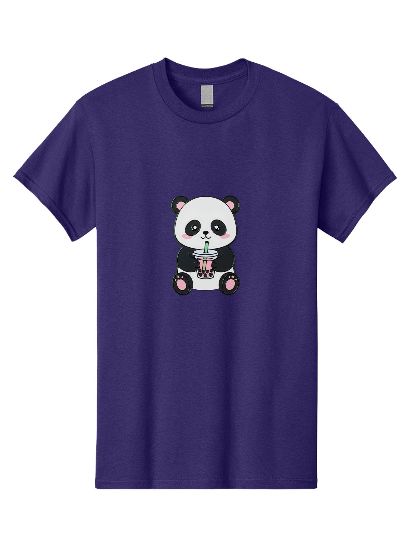 Panda-Drinking-Bubble-Tea-4 Men'S Graphic Tee, 100% Cotton, Comfortable Casual Summer Wear, Machine Washable, Cute Panda, Bubble Tea, Black And White Panda, Pink Accents, Adorable Cartoon Character, Boba Drink, Kawaii Illustration, Boba Tea, Bae581 5