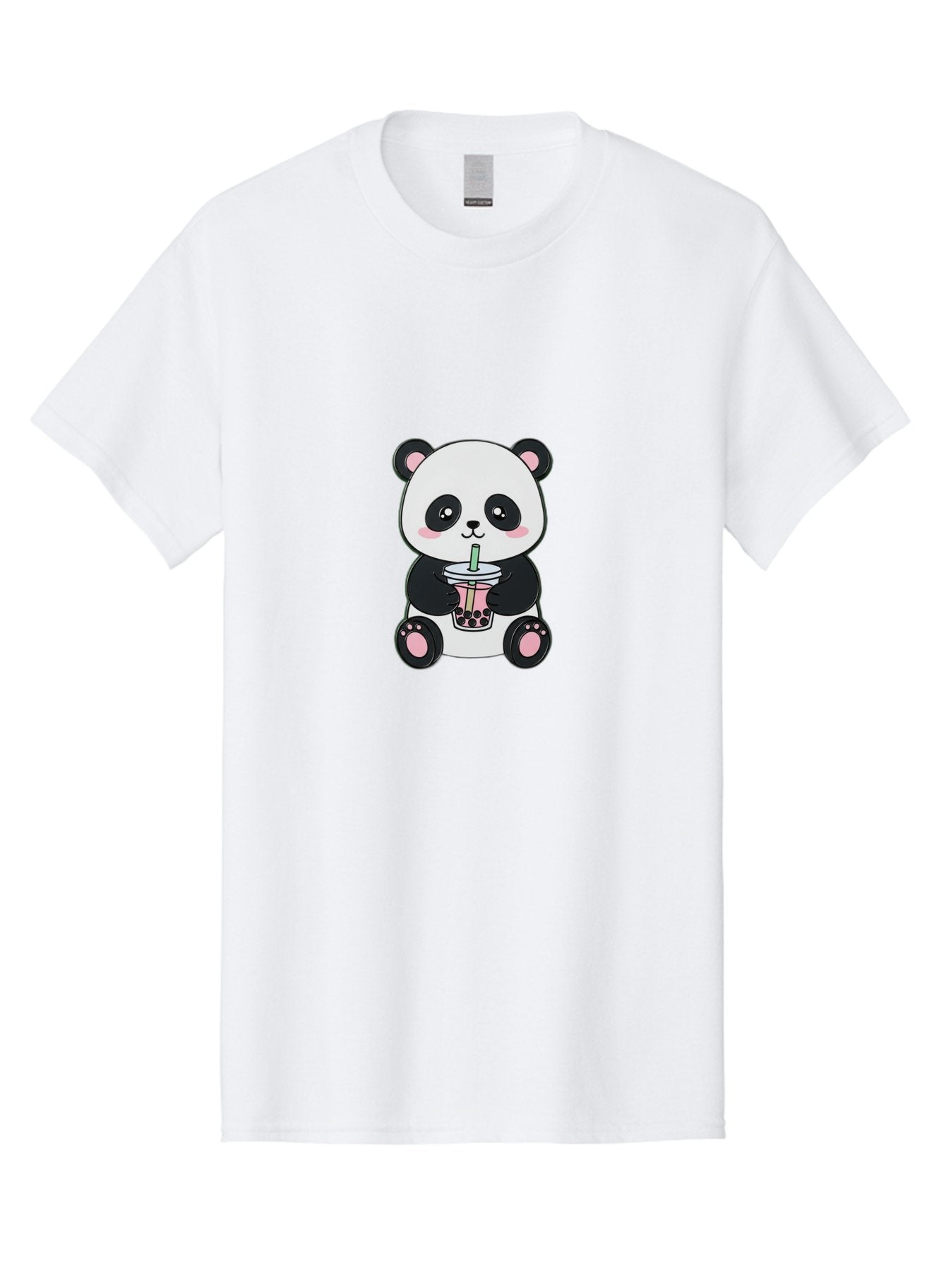 Panda-Drinking-Bubble-Tea-4 Men'S Graphic Tee, 100% Cotton, Comfortable Casual Summer Wear, Machine Washable, Cute Panda, Bubble Tea, Black And White Panda, Pink Accents, Adorable Cartoon Character, Boba Drink, Kawaii Illustration, Boba Tea, Bae581 11