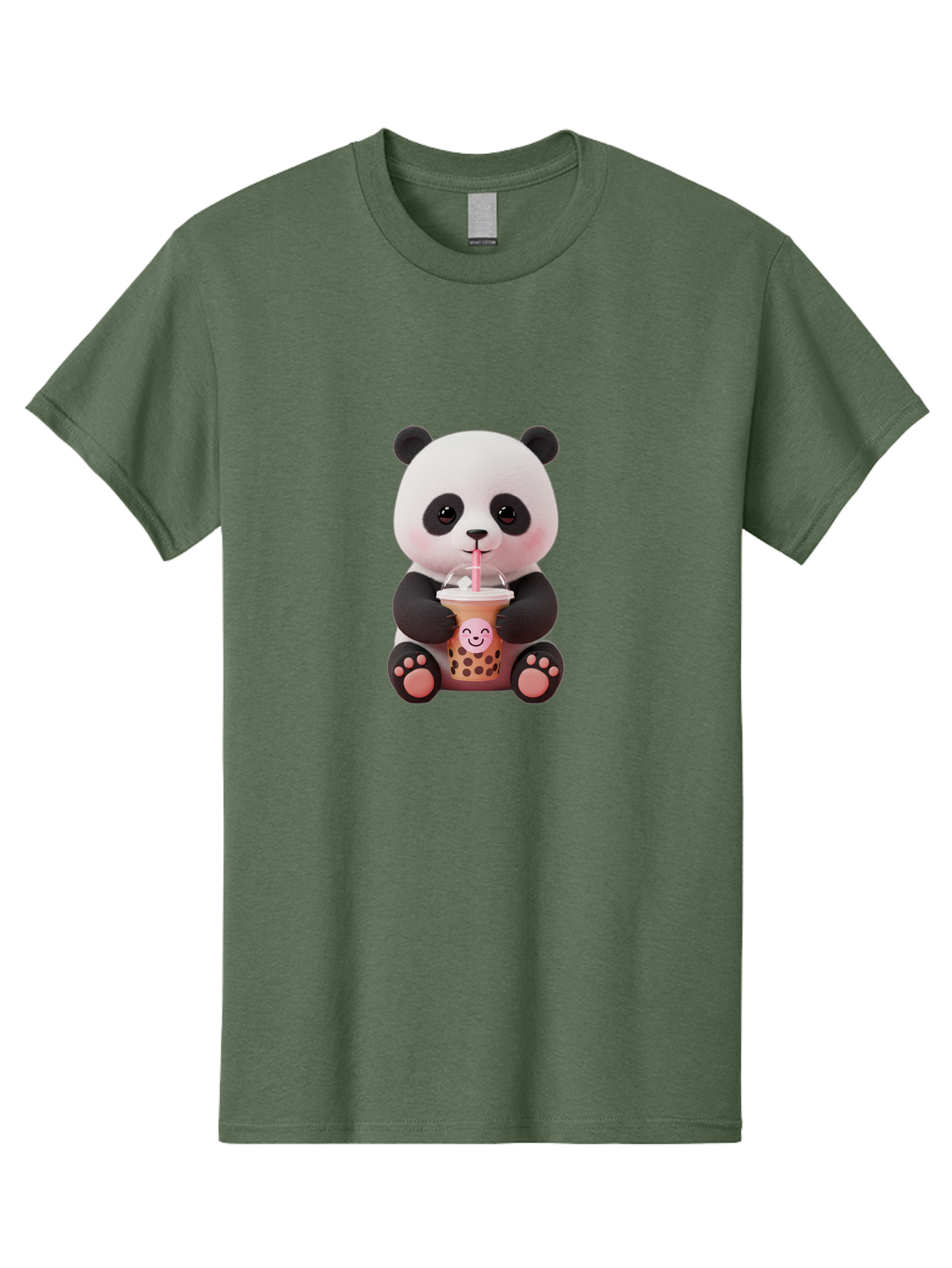 Panda-Drinking-Bubble-Tea-5 Men'S Graphic Tee, 100% Cotton, Comfortable Casual Summer Wear, Machine Washable, Cartoon Panda, Boba Tea, Bubble Tea, Adorable Animal, Kawaii Character, Milk Tea, Straw, Cute Design, Funny Illustration, Bae582