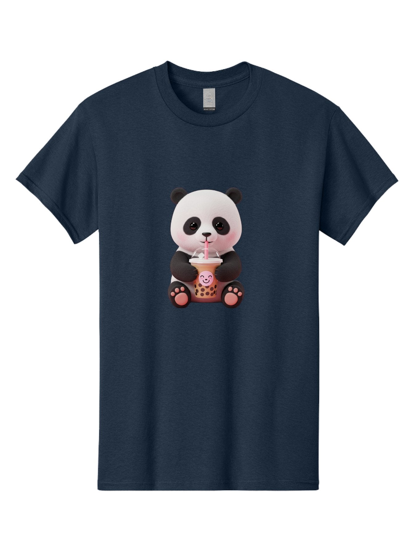 Panda-Drinking-Bubble-Tea-5 Men'S Graphic Tee, 100% Cotton, Comfortable Casual Summer Wear, Machine Washable, Cartoon Panda, Boba Tea, Bubble Tea, Adorable Animal, Kawaii Character, Milk Tea, Straw, Cute Design, Funny Illustration, Bae582 3