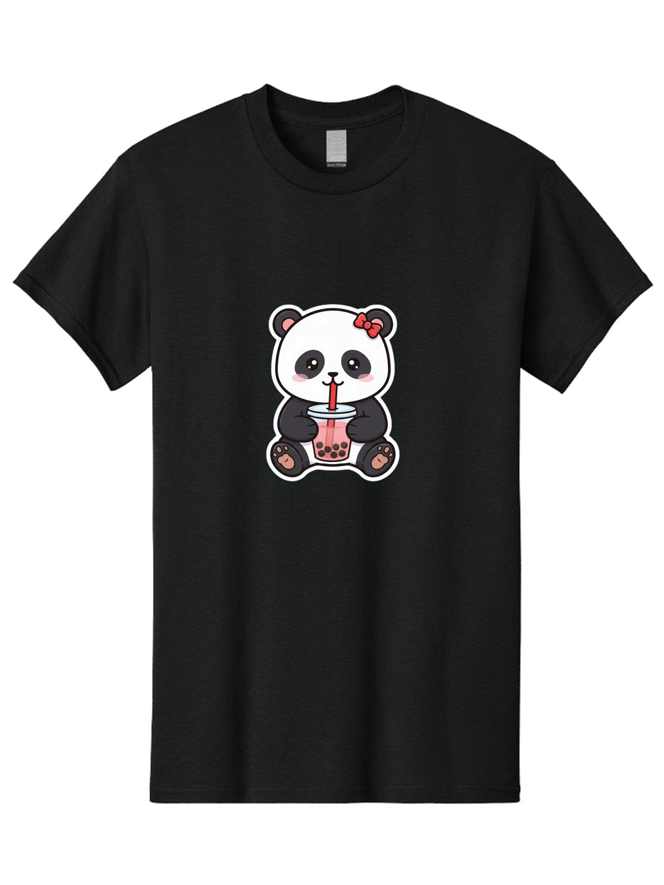 Panda-Drinking-Bubble-Tea Men'S Graphic Tee, 100% Cotton, Comfortable Casual Summer Wear, Machine Washable, Cute Panda, Boba Tea, Bubble Tea, Kawaii Character, Adorable Animal, Pink Drink, Red Straw, Boba Lover, Cartoon Style Bae583