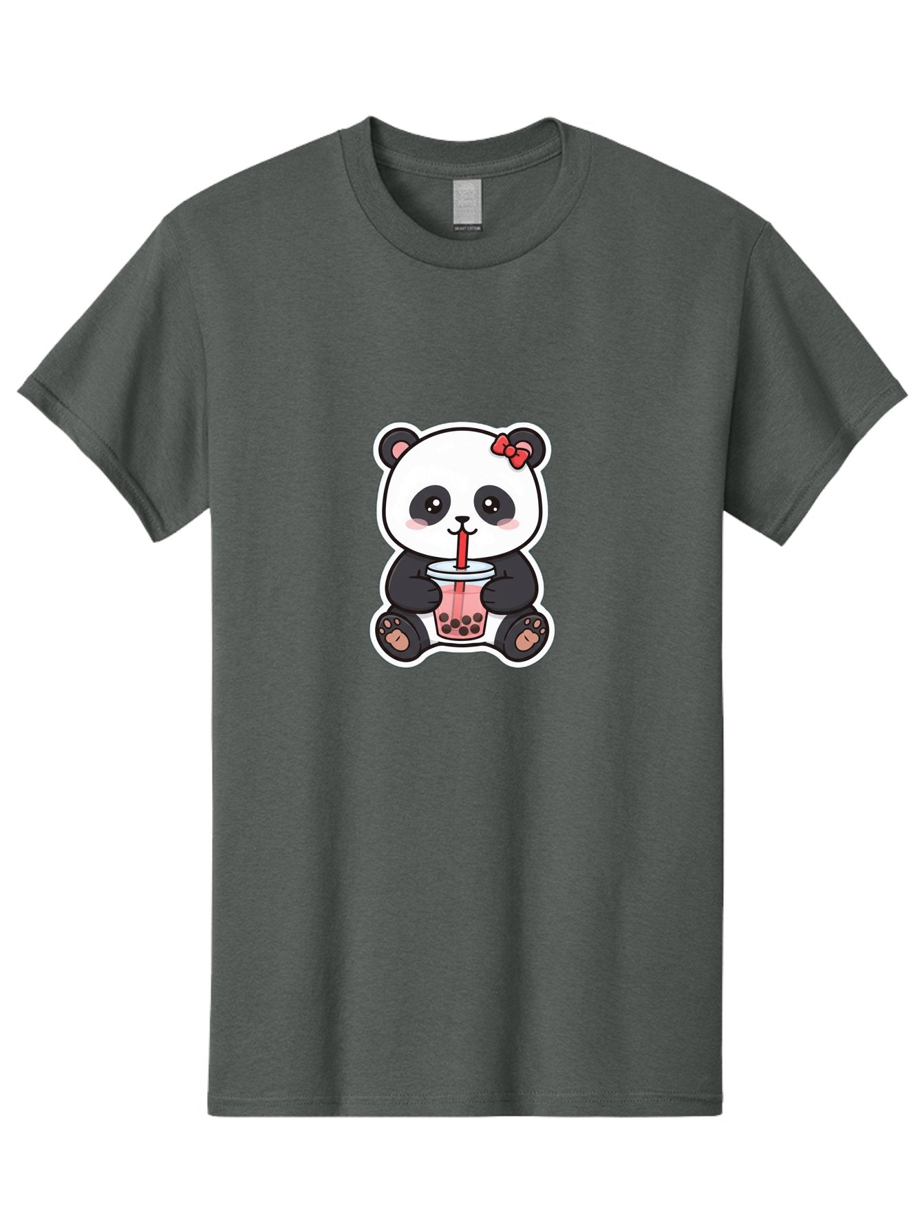 Panda-Drinking-Bubble-Tea Men'S Graphic Tee, 100% Cotton, Comfortable Casual Summer Wear, Machine Washable, Cute Panda, Boba Tea, Bubble Tea, Kawaii Character, Adorable Animal, Pink Drink, Red Straw, Boba Lover, Cartoon Style Bae583 5