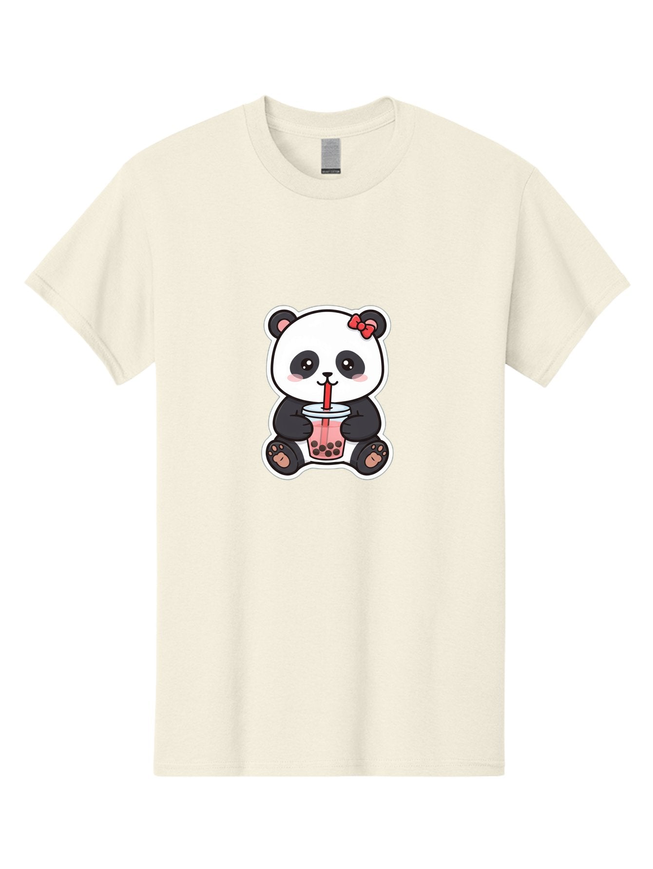 Panda-Drinking-Bubble-Tea Men'S Graphic Tee, 100% Cotton, Comfortable Casual Summer Wear, Machine Washable, Cute Panda, Boba Tea, Bubble Tea, Kawaii Character, Adorable Animal, Pink Drink, Red Straw, Boba Lover, Cartoon Style Bae583
