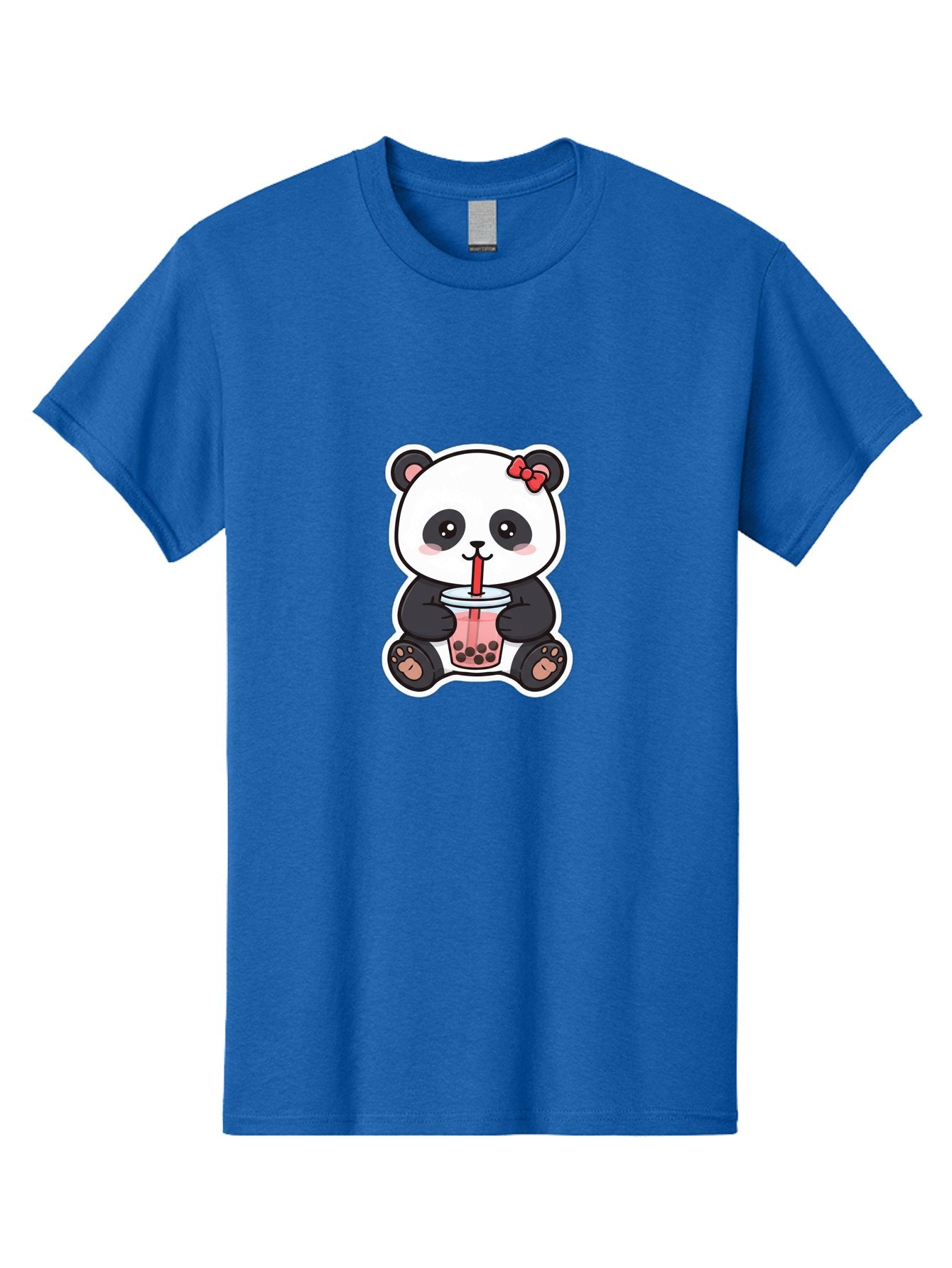Panda-Drinking-Bubble-Tea Men'S Graphic Tee, 100% Cotton, Comfortable Casual Summer Wear, Machine Washable, Cute Panda, Boba Tea, Bubble Tea, Kawaii Character, Adorable Animal, Pink Drink, Red Straw, Boba Lover, Cartoon Style Bae583 13