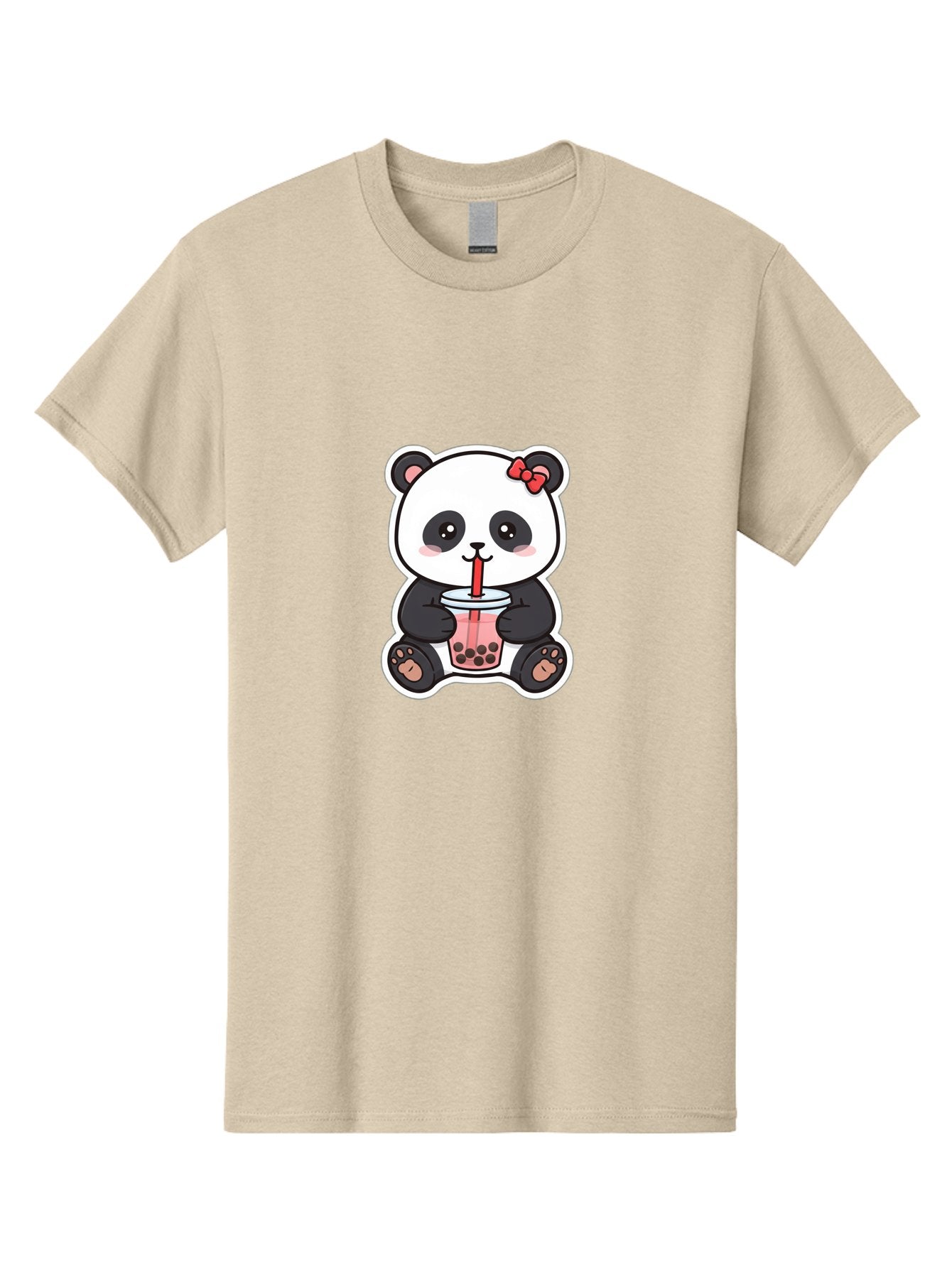 Panda-Drinking-Bubble-Tea Men'S Graphic Tee, 100% Cotton, Comfortable Casual Summer Wear, Machine Washable, Cute Panda, Boba Tea, Bubble Tea, Kawaii Character, Adorable Animal, Pink Drink, Red Straw, Boba Lover, Cartoon Style Bae583 12