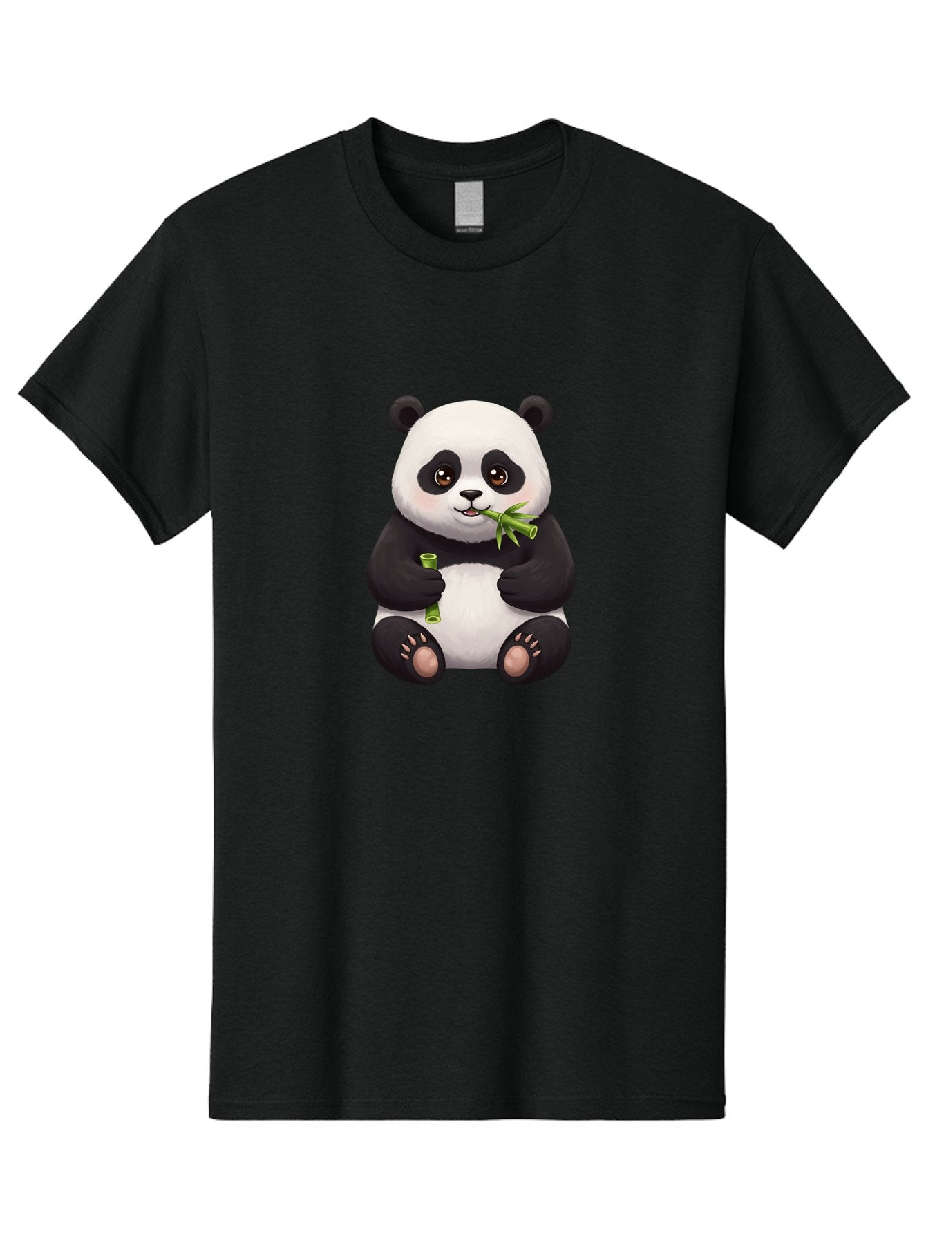 Panda-Eating-Bamboo-1 Men'S Graphic Tee, 100% Cotton, Comfortable Casual Summer Wear, Machine Washable, Panda Bear, Eating Bamboo, Cute Cartoon, Adorable Animal, Bamboo Shoots, Black And White Panda, Happy Face Bae584 11