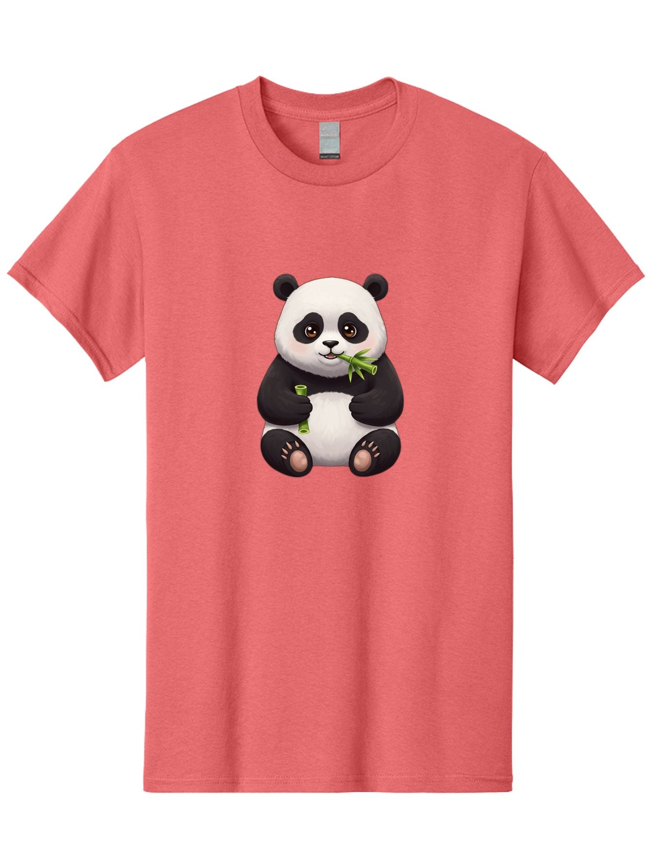 Panda-Eating-Bamboo-1 Men'S Graphic Tee, 100% Cotton, Comfortable Casual Summer Wear, Machine Washable, Panda Bear, Eating Bamboo, Cute Cartoon, Adorable Animal, Bamboo Shoots, Black And White Panda, Happy Face Bae584 7