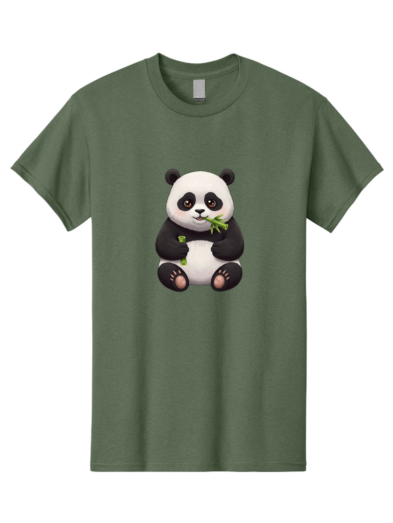 Panda-Eating-Bamboo-1 Men'S Graphic Tee, 100% Cotton, Comfortable Casual Summer Wear, Machine Washable, Panda Bear, Eating Bamboo, Cute Cartoon, Adorable Animal, Bamboo Shoots, Black And White Panda, Happy Face Bae584