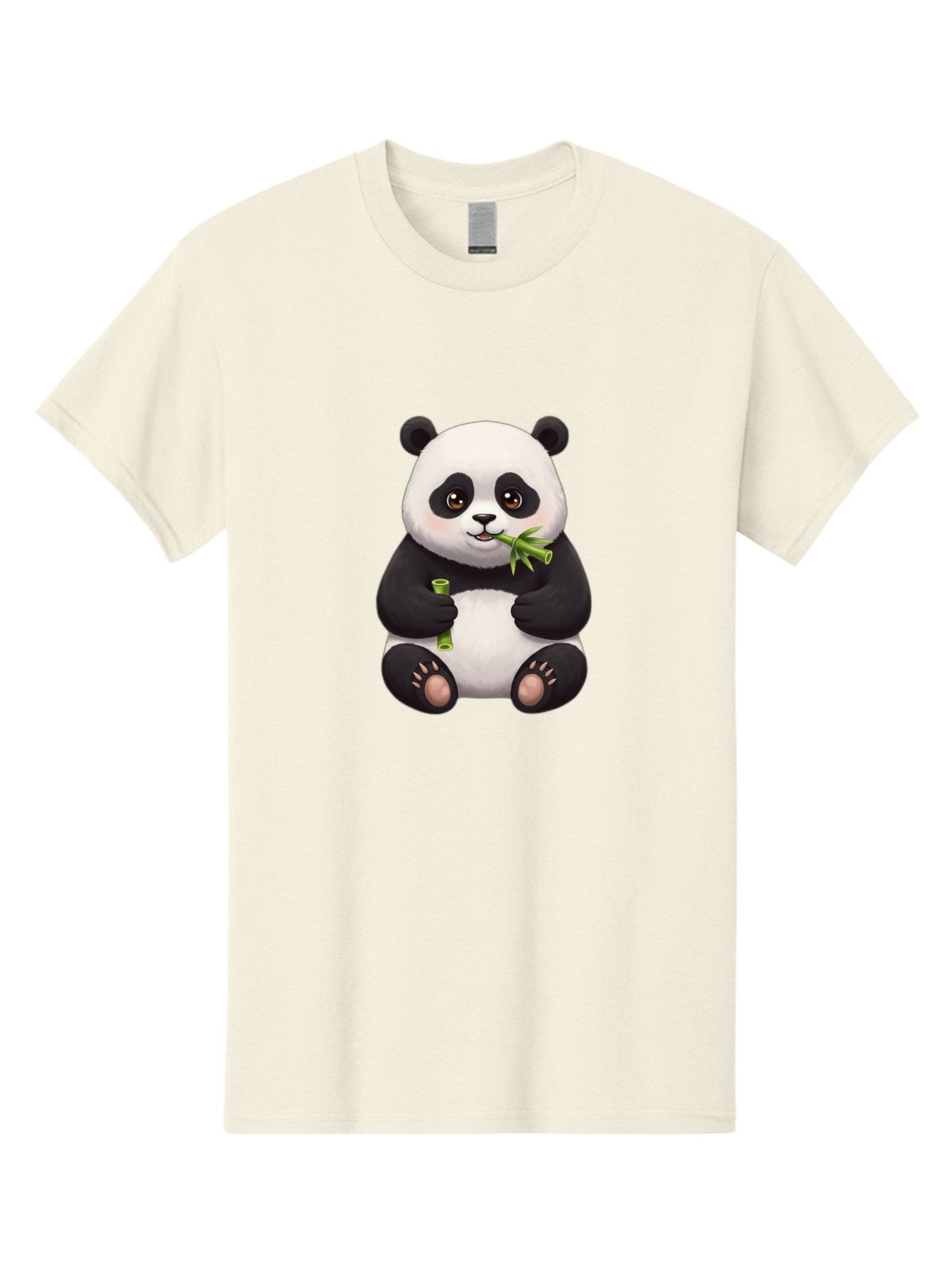 Panda-Eating-Bamboo-1 Men'S Graphic Tee, 100% Cotton, Comfortable Casual Summer Wear, Machine Washable, Panda Bear, Eating Bamboo, Cute Cartoon, Adorable Animal, Bamboo Shoots, Black And White Panda, Happy Face Bae584 4