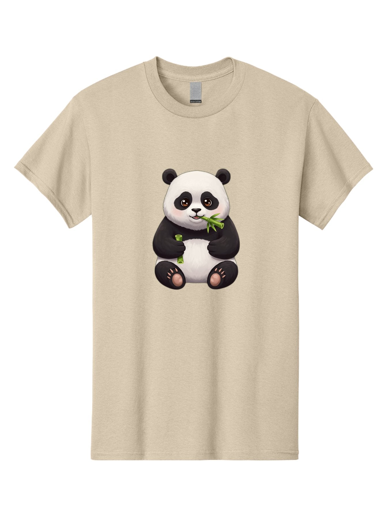Panda-Eating-Bamboo-1 Men'S Graphic Tee, 100% Cotton, Comfortable Casual Summer Wear, Machine Washable, Panda Bear, Eating Bamboo, Cute Cartoon, Adorable Animal, Bamboo Shoots, Black And White Panda, Happy Face Bae584 5