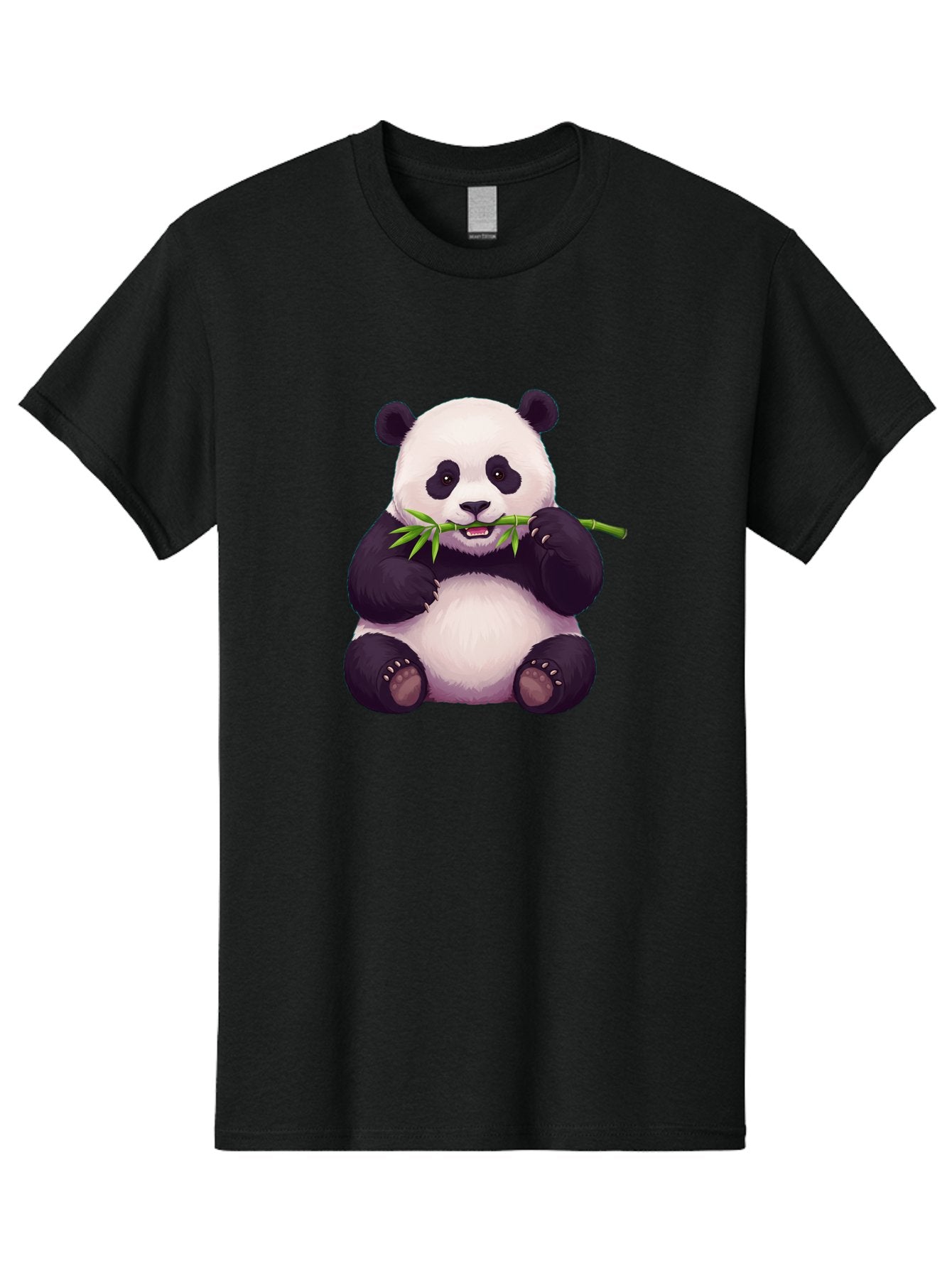 Panda-Eating-Bamboo Men'S Graphic Tee, 100% Cotton, Comfortable Casual Summer Wear, Machine Washable, Panda Eating Bamboo, Cute Panda, Cartoon Panda, Panda Bear, Bamboo Shoots, Black And White Panda, Adorable Animal, Cartoon Character Bae585 4