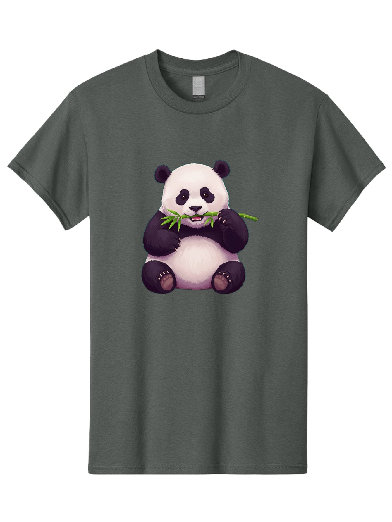 Panda-Eating-Bamboo Men'S Graphic Tee, 100% Cotton, Comfortable Casual Summer Wear, Machine Washable, Panda Eating Bamboo, Cute Panda, Cartoon Panda, Panda Bear, Bamboo Shoots, Black And White Panda, Adorable Animal, Cartoon Character Bae585