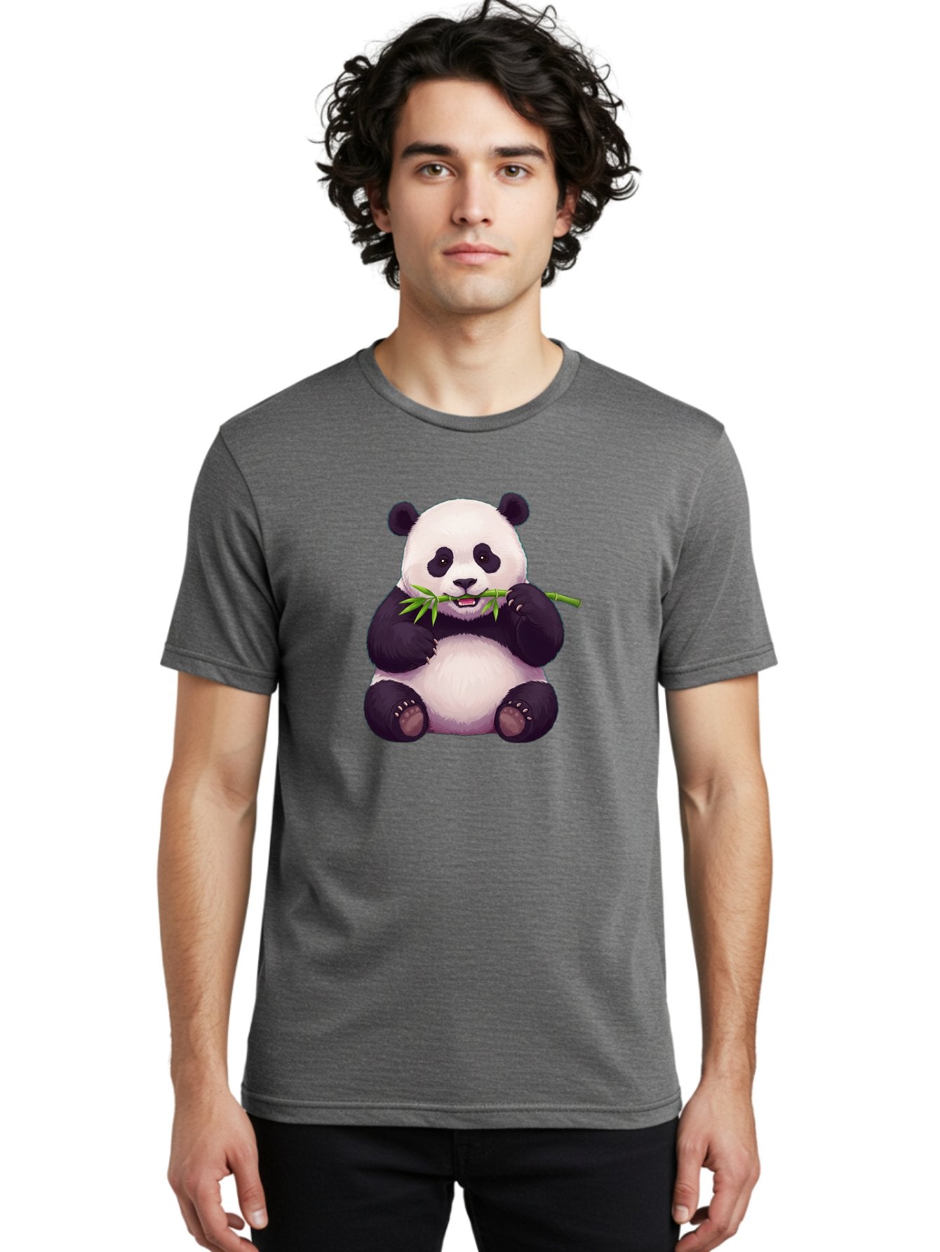 Panda-Eating-Bamboo Men'S Graphic Tee, 100% Cotton, Comfortable Casual Summer Wear, Machine Washable, Panda Eating Bamboo, Cute Panda, Cartoon Panda, Panda Bear, Bamboo Shoots, Black And White Panda, Adorable Animal, Cartoon Character Bae585 16