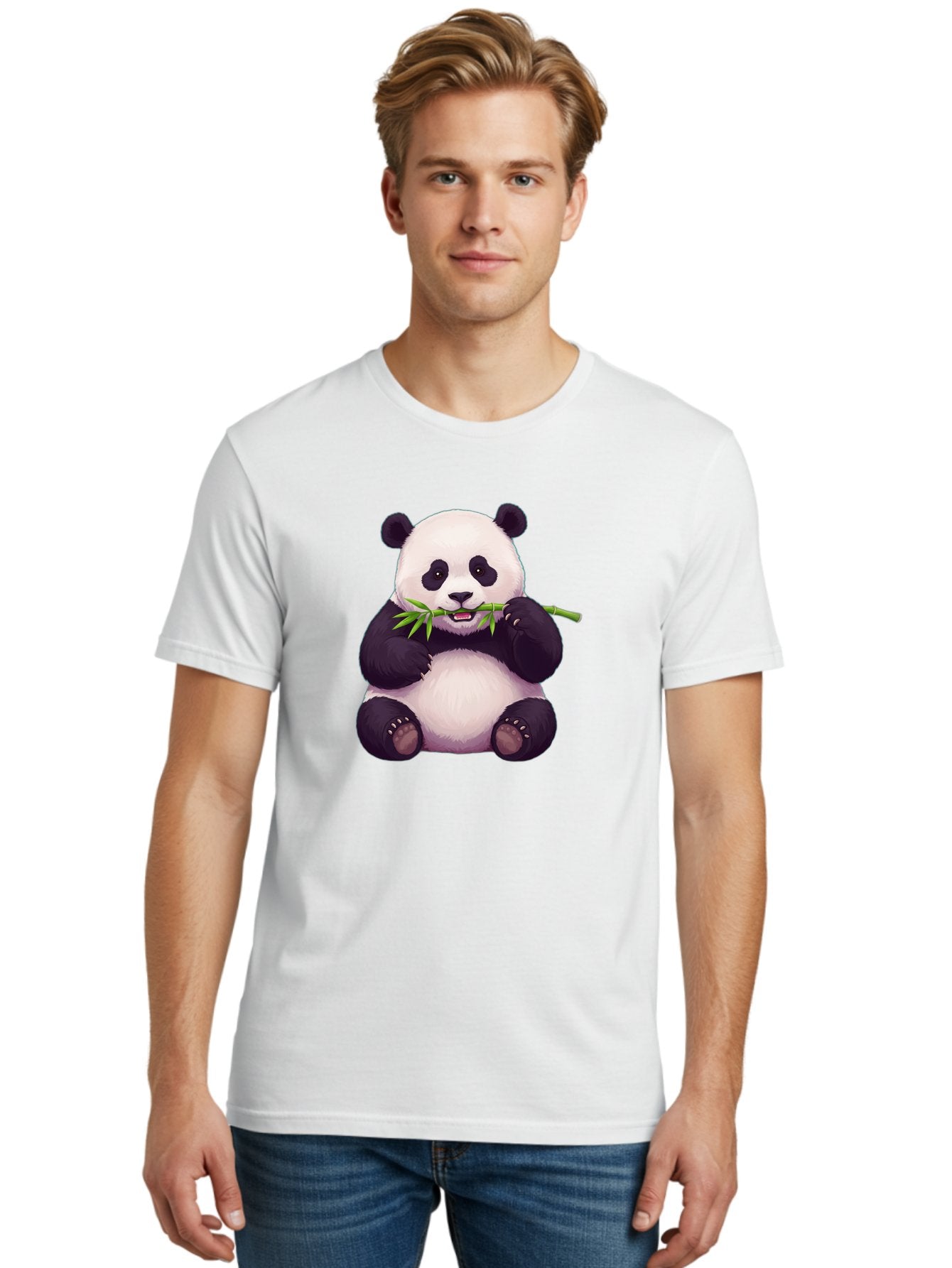 Panda-Eating-Bamboo Men'S Graphic Tee, 100% Cotton, Comfortable Casual Summer Wear, Machine Washable, Panda Eating Bamboo, Cute Panda, Cartoon Panda, Panda Bear, Bamboo Shoots, Black And White Panda, Adorable Animal, Cartoon Character Bae585 28