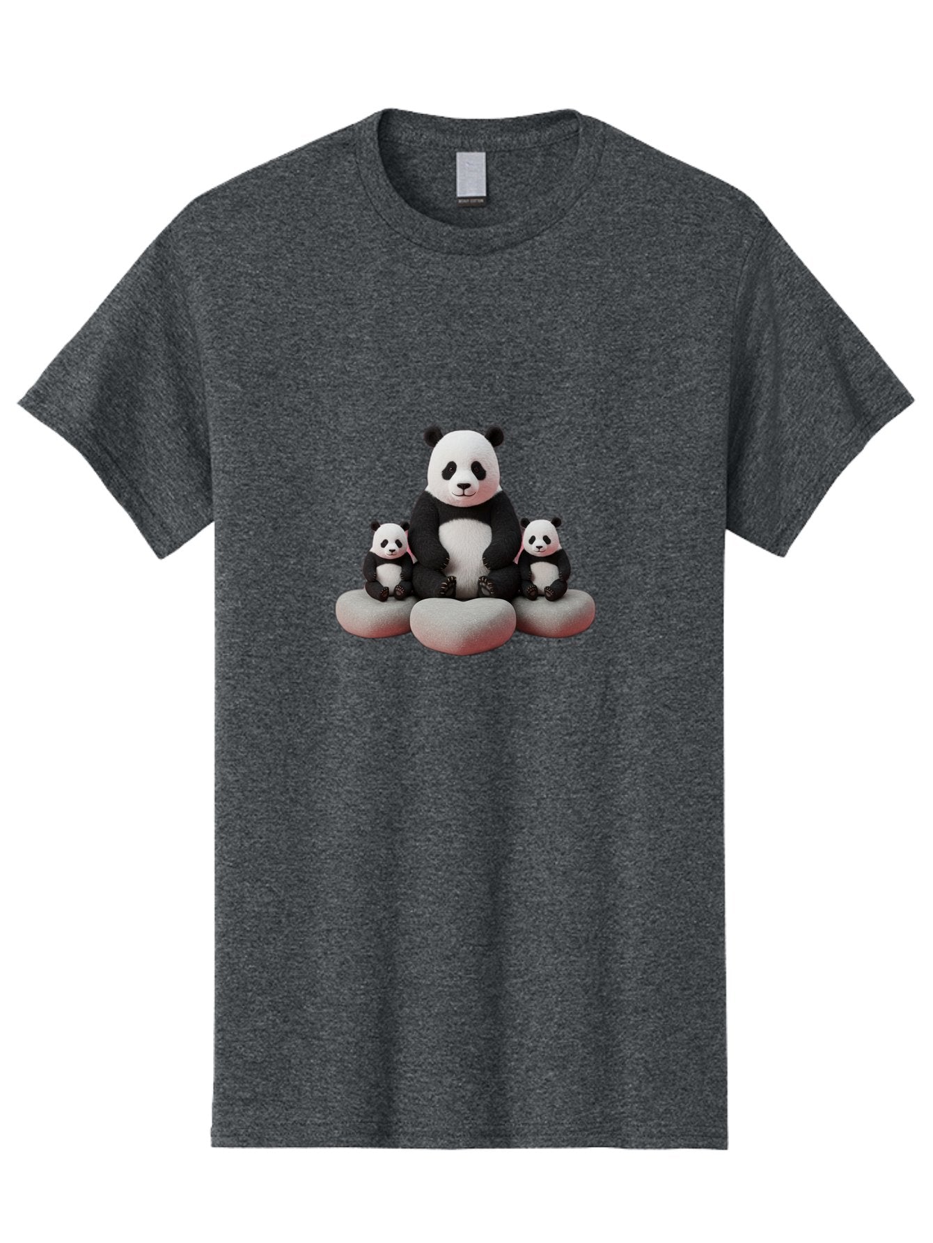 Panda-Family-1 Men'S Graphic Tee, 100% Cotton, Comfortable Casual Summer Wear, Machine Washable, Panda Bear, Panda Cubs, Family Portrait, Cute Animals, Adorable Creatures, Black And White Fur, Sitting On Rocks, Tender Moment, Bae586 6