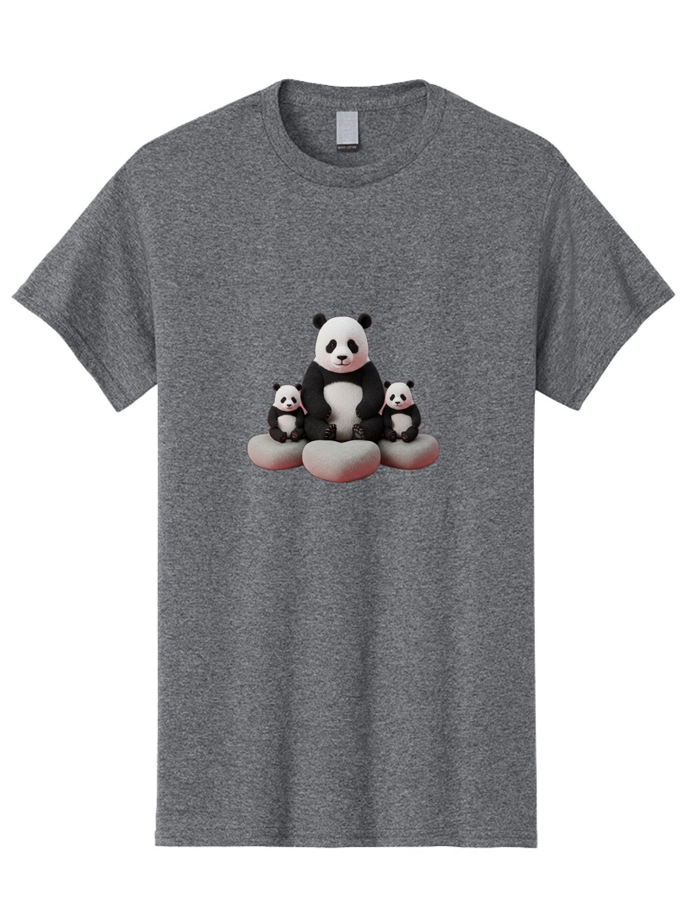 Panda-Family-1 Men'S Graphic Tee, 100% Cotton, Comfortable Casual Summer Wear, Machine Washable, Panda Bear, Panda Cubs, Family Portrait, Cute Animals, Adorable Creatures, Black And White Fur, Sitting On Rocks, Tender Moment, Bae586 5