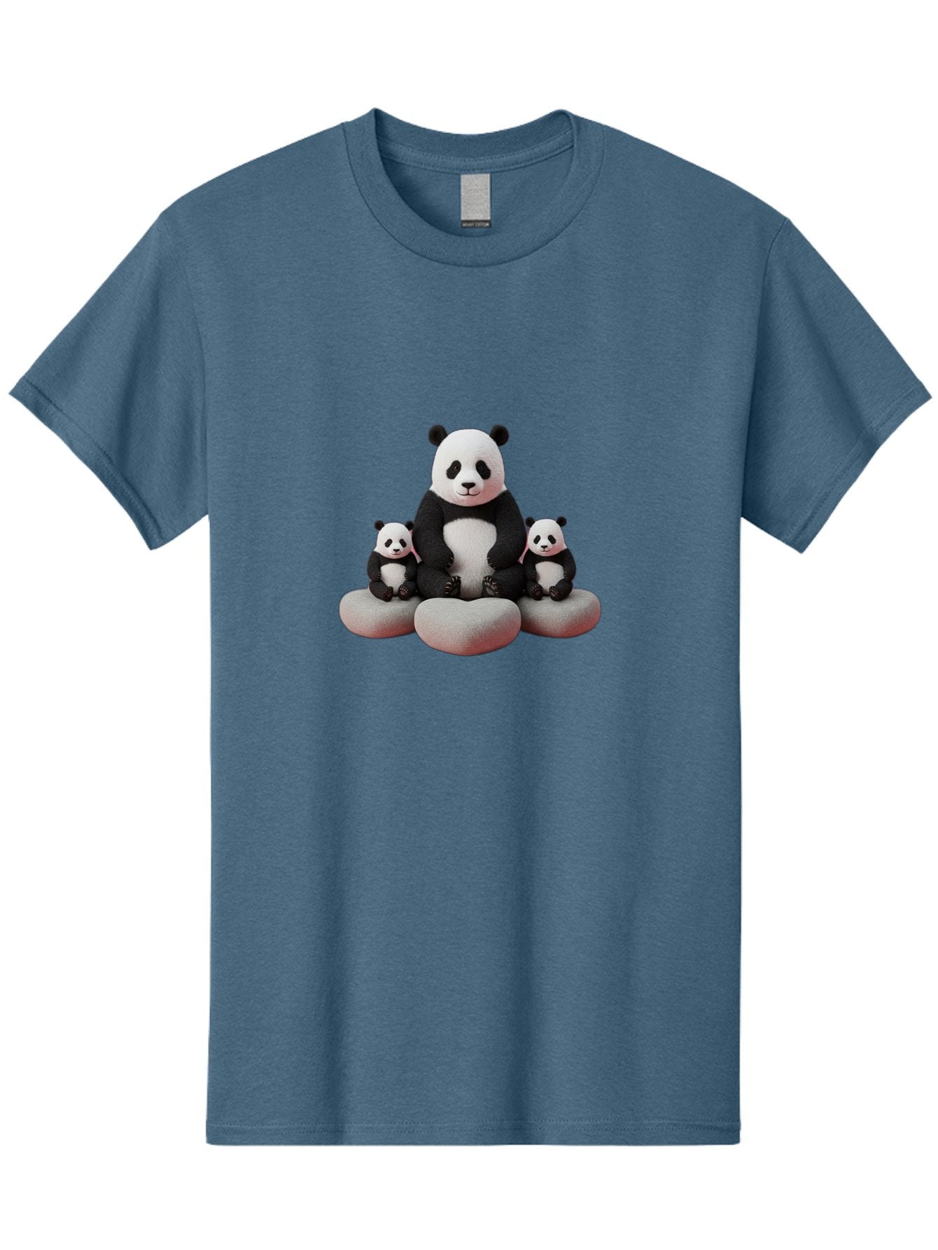 Panda-Family-1 Men'S Graphic Tee, 100% Cotton, Comfortable Casual Summer Wear, Machine Washable, Panda Bear, Panda Cubs, Family Portrait, Cute Animals, Adorable Creatures, Black And White Fur, Sitting On Rocks, Tender Moment, Bae586 7