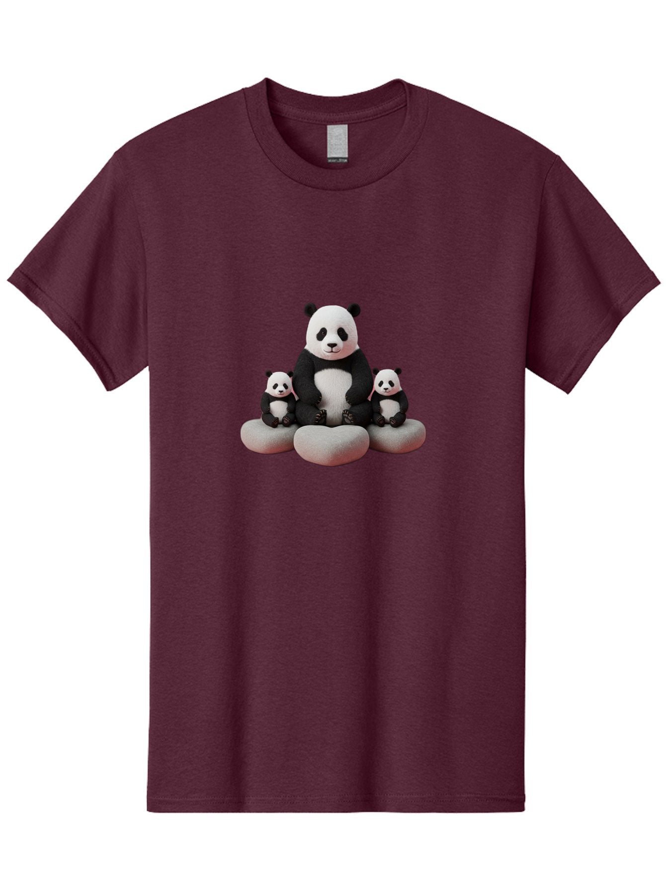 Panda-Family-1 Men'S Graphic Tee, 100% Cotton, Comfortable Casual Summer Wear, Machine Washable, Panda Bear, Panda Cubs, Family Portrait, Cute Animals, Adorable Creatures, Black And White Fur, Sitting On Rocks, Tender Moment, Bae586 12