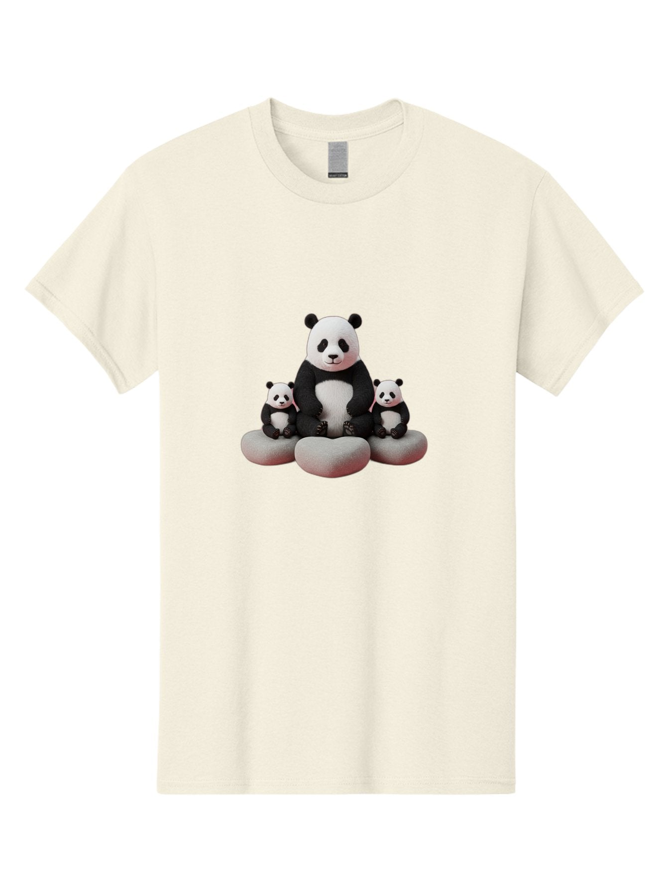 Panda-Family-1 Men'S Graphic Tee, 100% Cotton, Comfortable Casual Summer Wear, Machine Washable, Panda Bear, Panda Cubs, Family Portrait, Cute Animals, Adorable Creatures, Black And White Fur, Sitting On Rocks, Tender Moment, Bae586 9