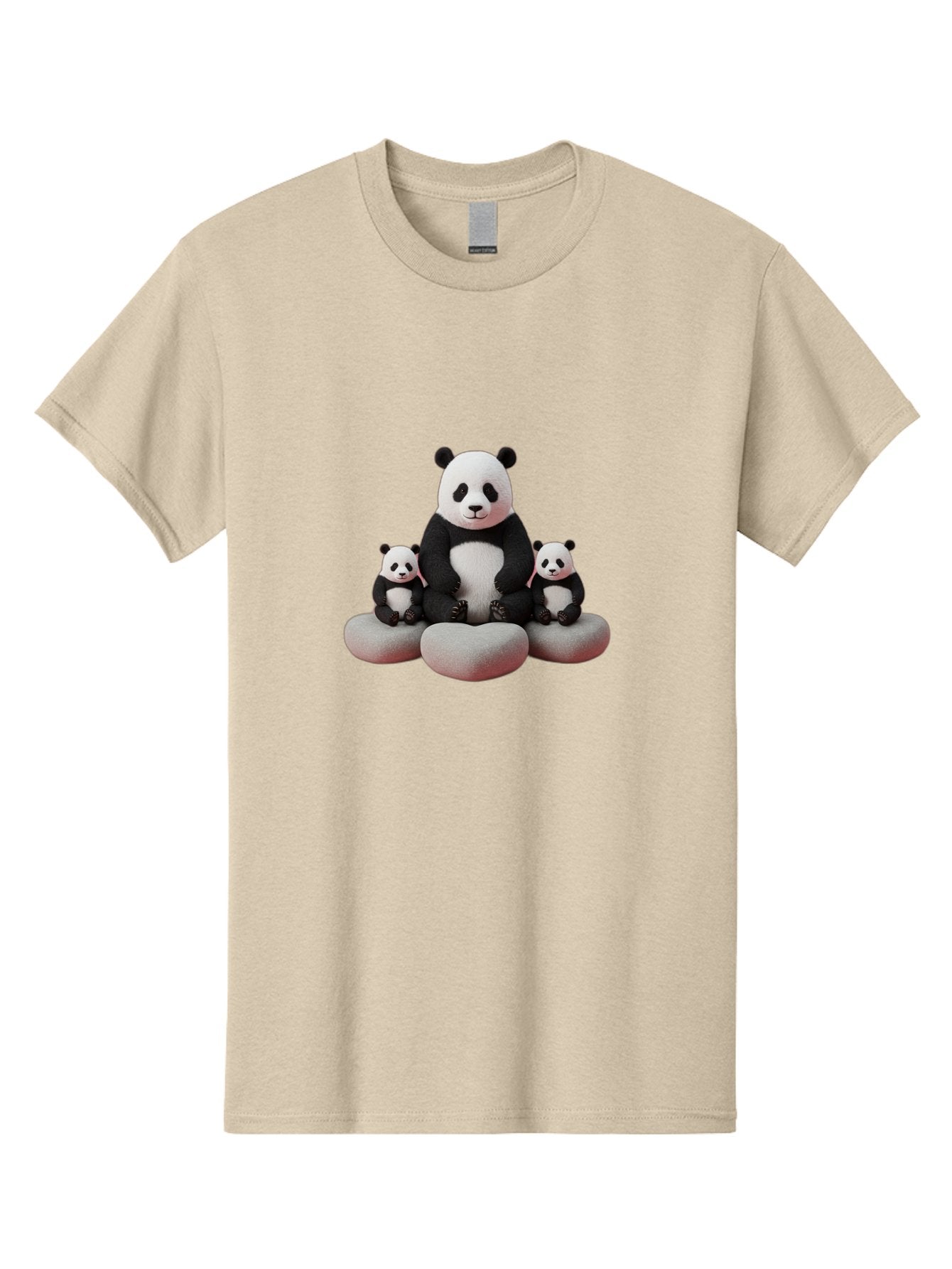 Panda-Family-1 Men'S Graphic Tee, 100% Cotton, Comfortable Casual Summer Wear, Machine Washable, Panda Bear, Panda Cubs, Family Portrait, Cute Animals, Adorable Creatures, Black And White Fur, Sitting On Rocks, Tender Moment, Bae586 4