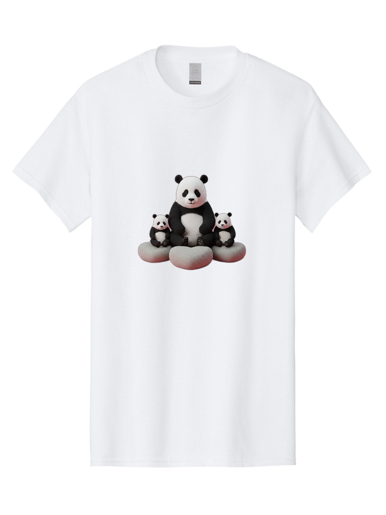 Panda-Family-1 Men'S Graphic Tee, 100% Cotton, Comfortable Casual Summer Wear, Machine Washable, Panda Bear, Panda Cubs, Family Portrait, Cute Animals, Adorable Creatures, Black And White Fur, Sitting On Rocks, Tender Moment, Bae586 3