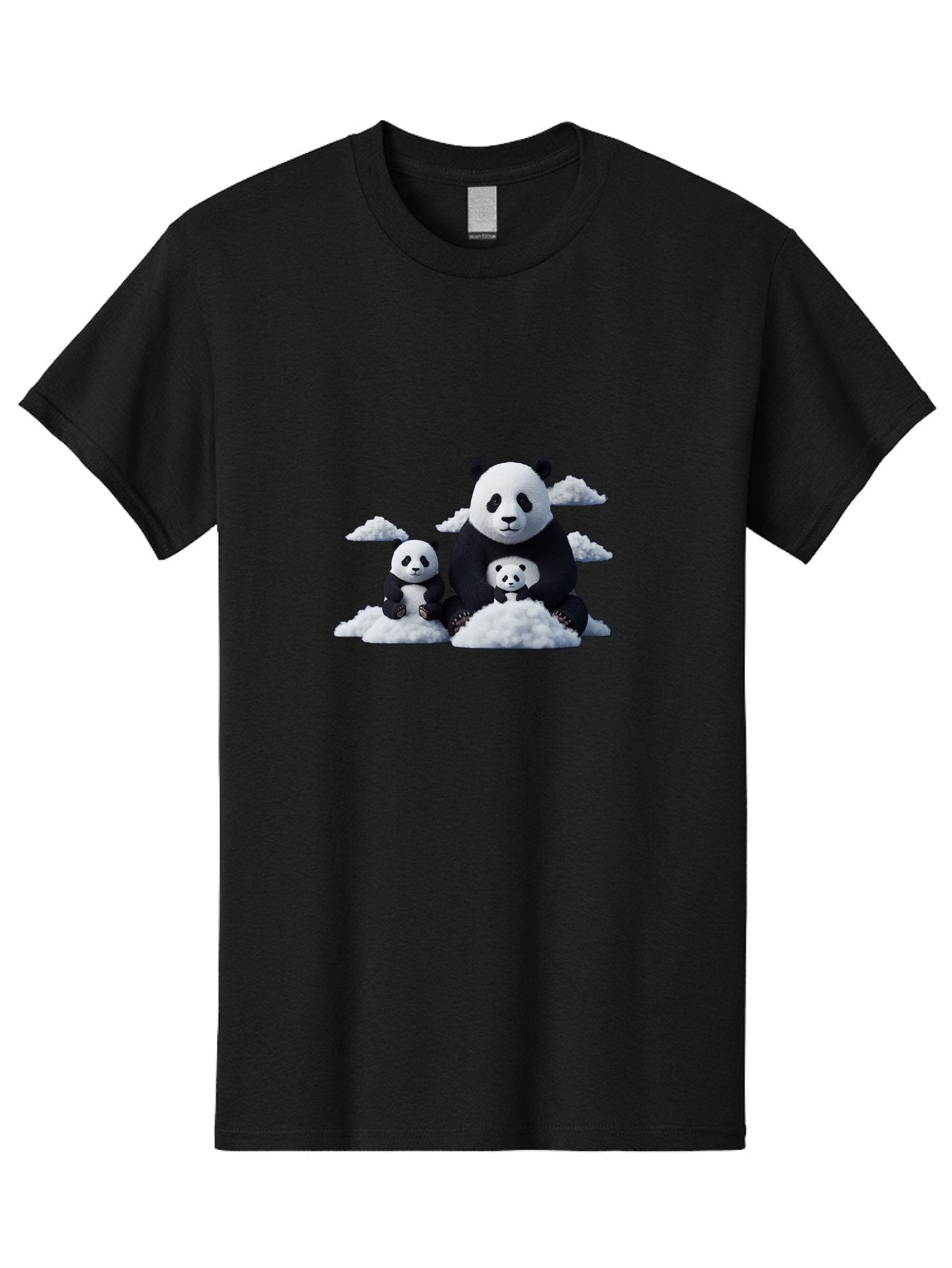 Panda-Family-3 Men'S Graphic Tee, 100% Cotton, Comfortable Casual Summer Wear, Machine Washable, Panda Bear Family, Giant Panda, Cute Pandas, Cartoon Style, Fluffy Clouds, Black And White, Adorable Animals, Happy Family, Digital Art, Bae588 12