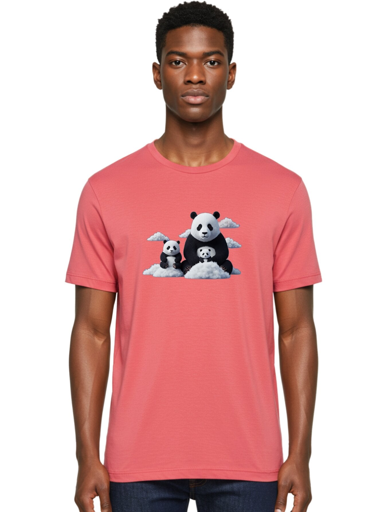 Panda-Family-3 Men'S Graphic Tee, 100% Cotton, Comfortable Casual Summer Wear, Machine Washable, Panda Bear Family, Giant Panda, Cute Pandas, Cartoon Style, Fluffy Clouds, Black And White, Adorable Animals, Happy Family, Digital Art, Bae588 27