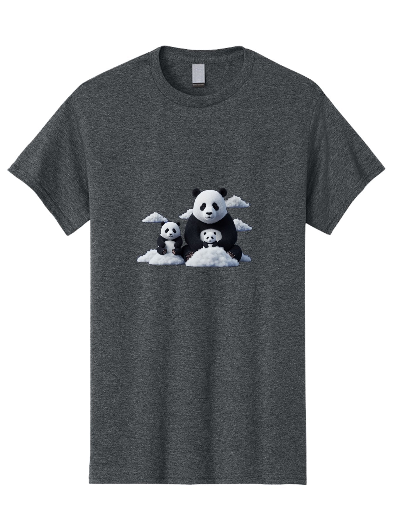 Panda-Family-3 Men'S Graphic Tee, 100% Cotton, Comfortable Casual Summer Wear, Machine Washable, Panda Bear Family, Giant Panda, Cute Pandas, Cartoon Style, Fluffy Clouds, Black And White, Adorable Animals, Happy Family, Digital Art, Bae588 3