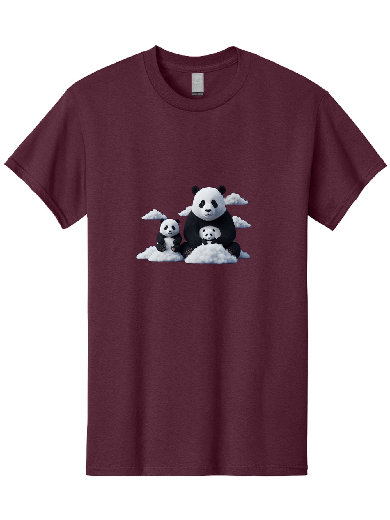 Panda-Family-3 Men'S Graphic Tee, 100% Cotton, Comfortable Casual Summer Wear, Machine Washable, Panda Bear Family, Giant Panda, Cute Pandas, Cartoon Style, Fluffy Clouds, Black And White, Adorable Animals, Happy Family, Digital Art, Bae588 14