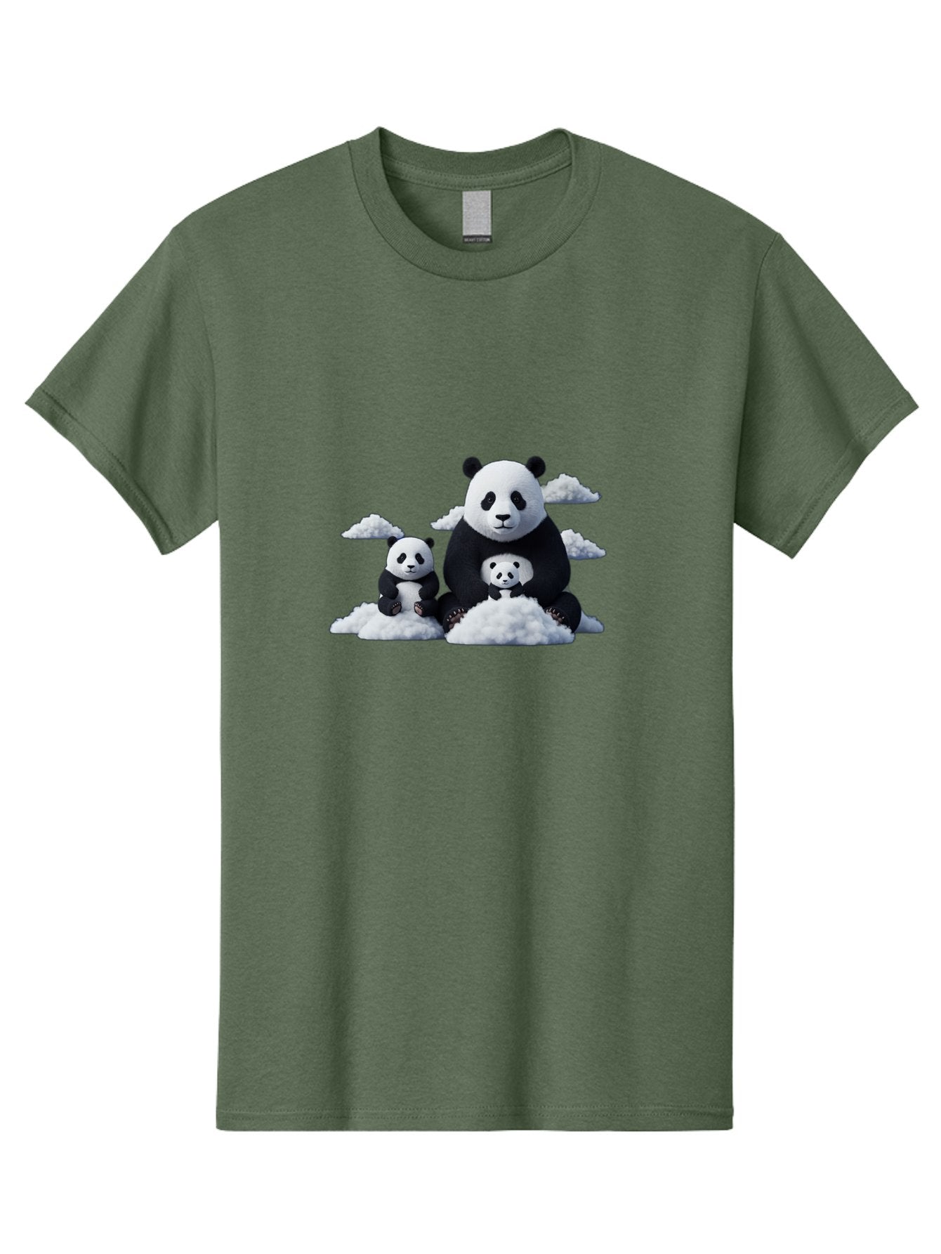 Panda-Family-3 Men'S Graphic Tee, 100% Cotton, Comfortable Casual Summer Wear, Machine Washable, Panda Bear Family, Giant Panda, Cute Pandas, Cartoon Style, Fluffy Clouds, Black And White, Adorable Animals, Happy Family, Digital Art, Bae588 8