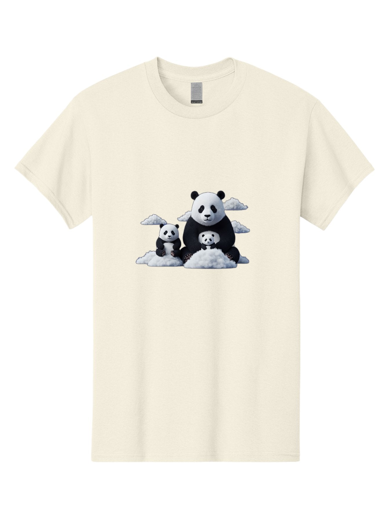 Panda-Family-3 Men'S Graphic Tee, 100% Cotton, Comfortable Casual Summer Wear, Machine Washable, Panda Bear Family, Giant Panda, Cute Pandas, Cartoon Style, Fluffy Clouds, Black And White, Adorable Animals, Happy Family, Digital Art, Bae588 9