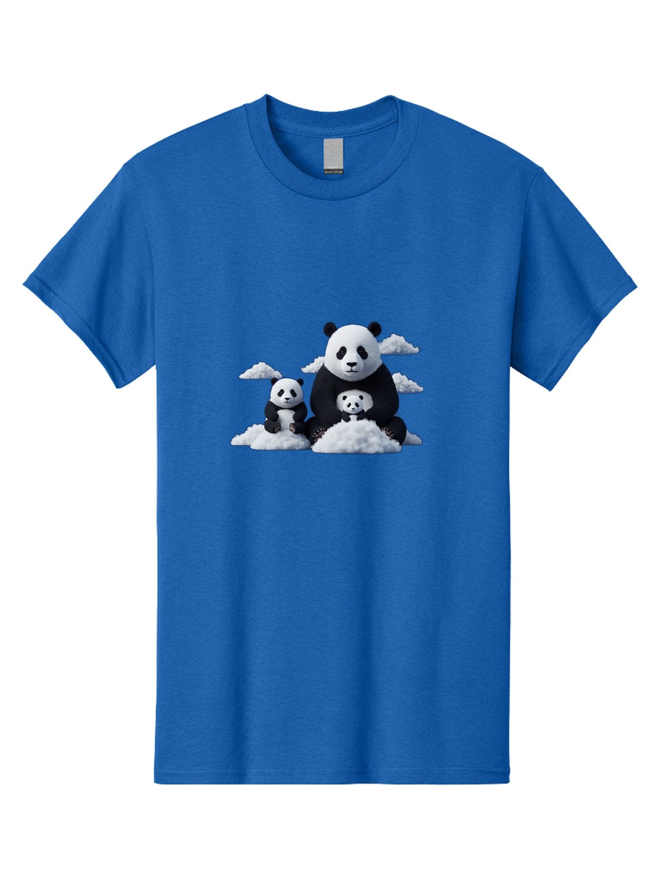 Panda-Family-3 Men'S Graphic Tee, 100% Cotton, Comfortable Casual Summer Wear, Machine Washable, Panda Bear Family, Giant Panda, Cute Pandas, Cartoon Style, Fluffy Clouds, Black And White, Adorable Animals, Happy Family, Digital Art, Bae588 5