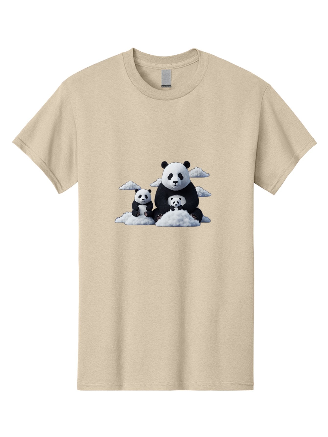 Panda-Family-3 Men'S Graphic Tee, 100% Cotton, Comfortable Casual Summer Wear, Machine Washable, Panda Bear Family, Giant Panda, Cute Pandas, Cartoon Style, Fluffy Clouds, Black And White, Adorable Animals, Happy Family, Digital Art, Bae588 4