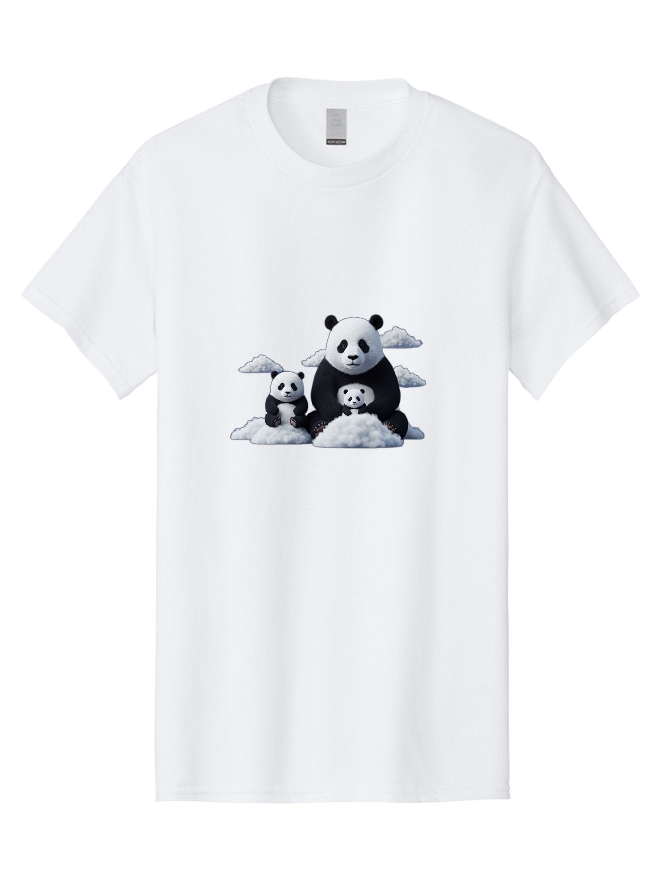 Panda-Family-3 Men'S Graphic Tee, 100% Cotton, Comfortable Casual Summer Wear, Machine Washable, Panda Bear Family, Giant Panda, Cute Pandas, Cartoon Style, Fluffy Clouds, Black And White, Adorable Animals, Happy Family, Digital Art, Bae588 6