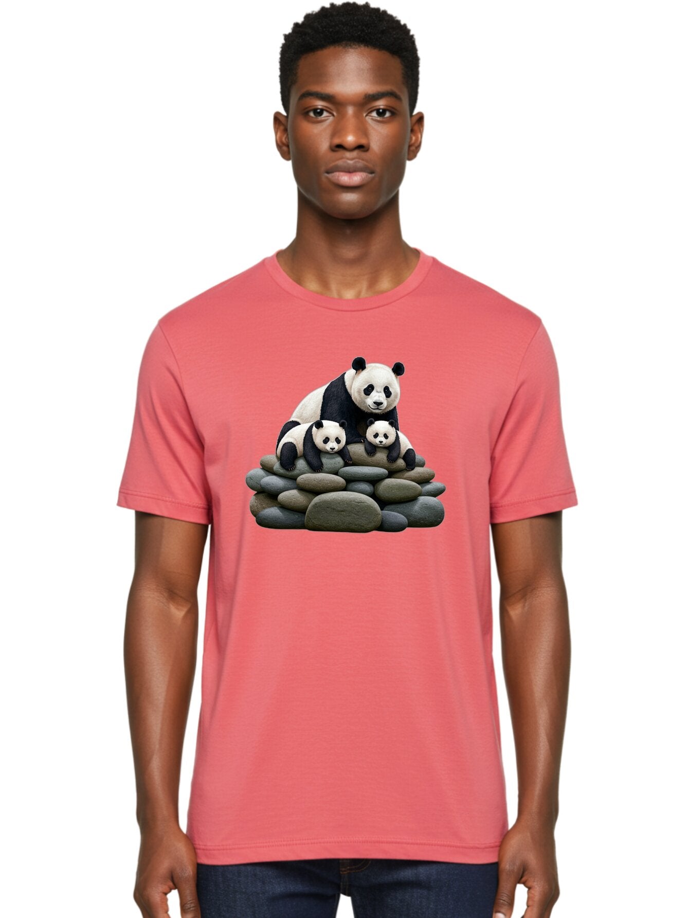 Panda-Family-4 Men'S Graphic Tee, 100% Cotton, Comfortable Casual Summer Wear, Machine Washable, Panda Bear Mom, Baby Pandas, Adorable Animals, Giant Panda, Cute Cubs, Panda Family, Animal Portrait, Wildlife Art Bae589 28