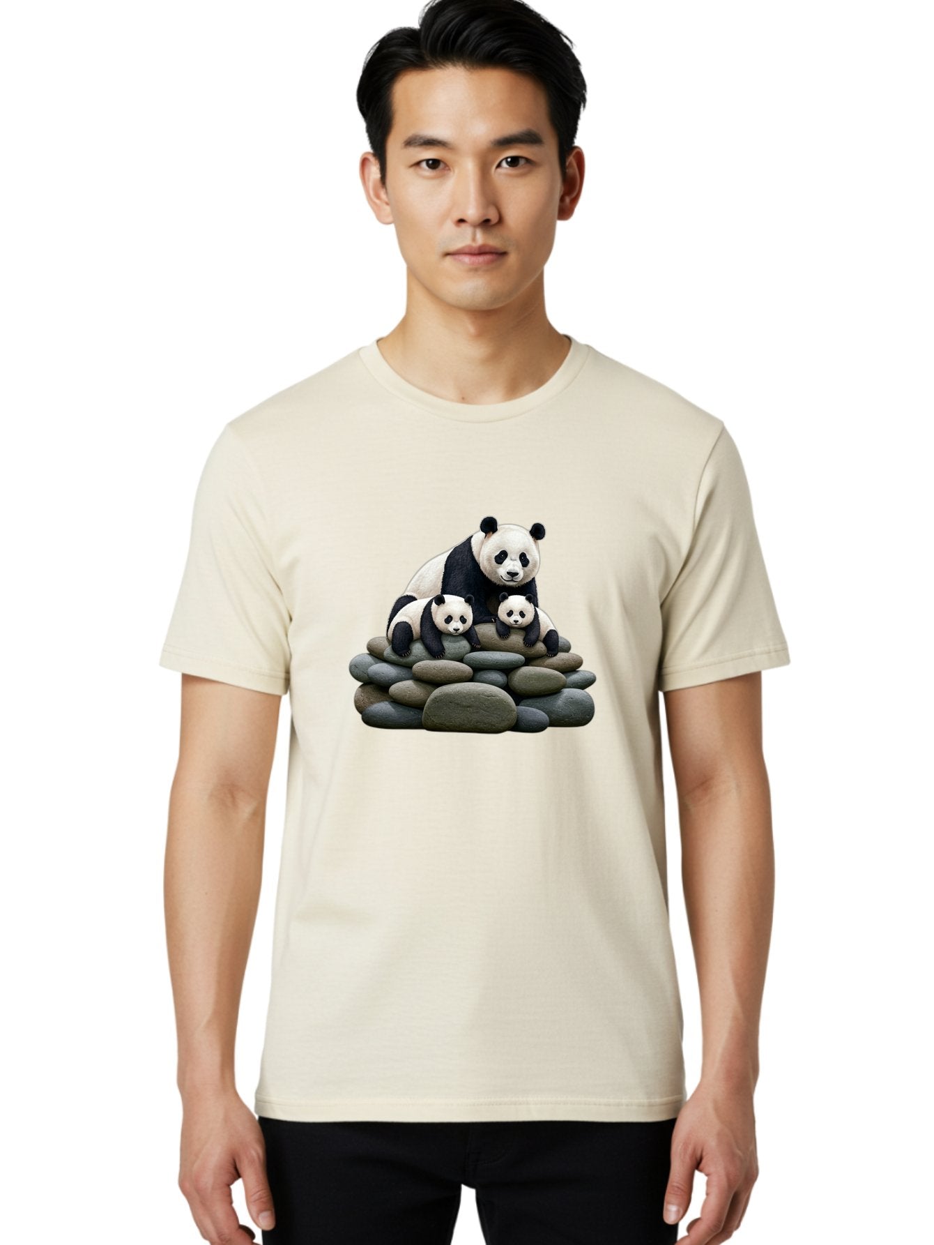 Panda-Family-4 Men'S Graphic Tee, 100% Cotton, Comfortable Casual Summer Wear, Machine Washable, Panda Bear Mom, Baby Pandas, Adorable Animals, Giant Panda, Cute Cubs, Panda Family, Animal Portrait, Wildlife Art Bae589 19