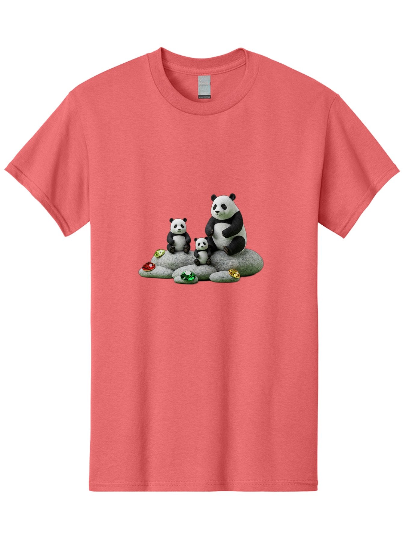 Panda-Family-5 Men'S Graphic Tee, 100% Cotton, Comfortable Casual Summer Wear, Machine Washable, Panda Bear Family, Adorable Pandas, Cute Cubs, Black And White Fur, Gemstones, Decorative Stones, Playful Design, Cute Animal Art, Family Bonding Bae590 11