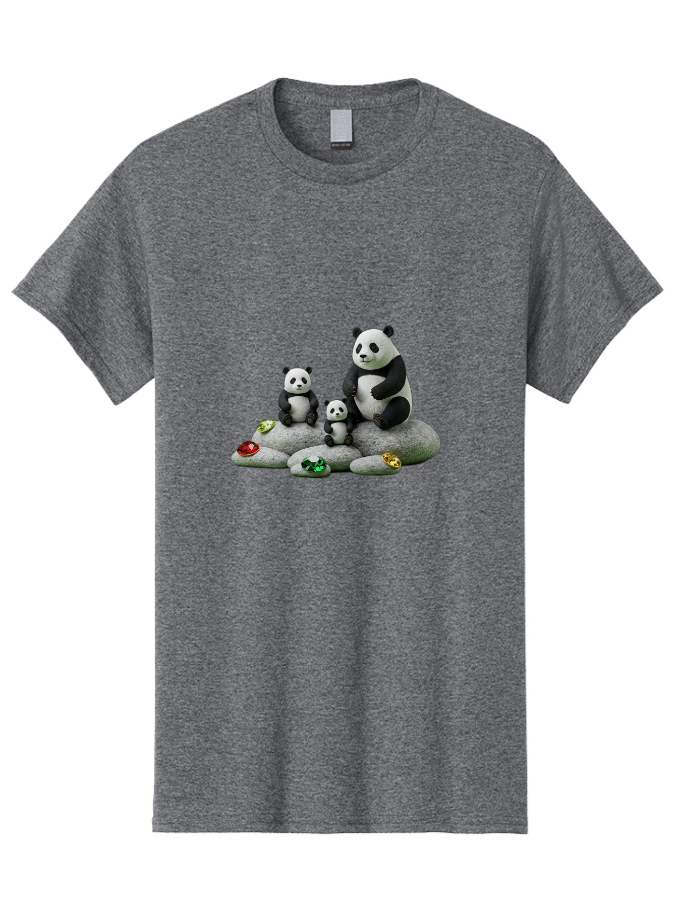Panda-Family-5 Men'S Graphic Tee, 100% Cotton, Comfortable Casual Summer Wear, Machine Washable, Panda Bear Family, Adorable Pandas, Cute Cubs, Black And White Fur, Gemstones, Decorative Stones, Playful Design, Cute Animal Art, Family Bonding Bae590 13
