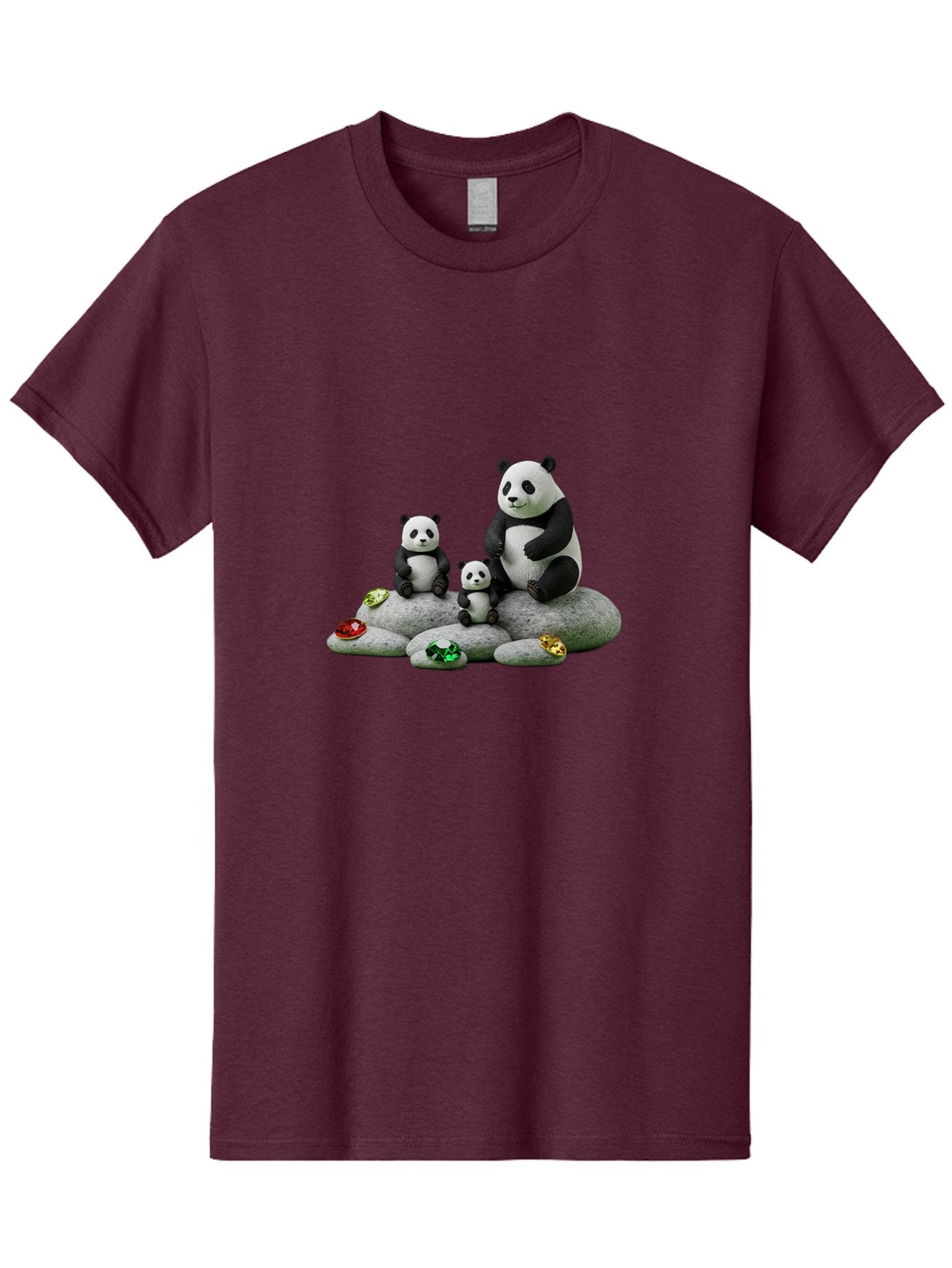 Panda-Family-5 Men'S Graphic Tee, 100% Cotton, Comfortable Casual Summer Wear, Machine Washable, Panda Bear Family, Adorable Pandas, Cute Cubs, Black And White Fur, Gemstones, Decorative Stones, Playful Design, Cute Animal Art, Family Bonding Bae590