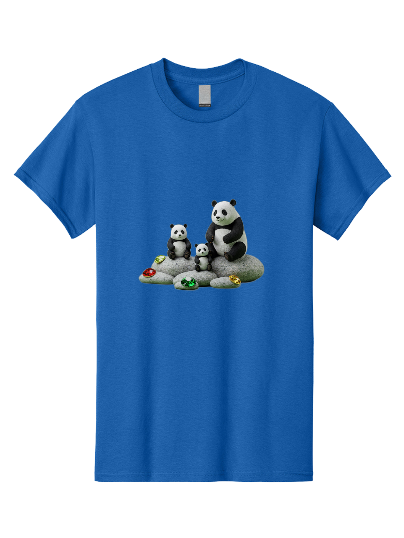 Panda-Family-5 Men'S Graphic Tee, 100% Cotton, Comfortable Casual Summer Wear, Machine Washable, Panda Bear Family, Adorable Pandas, Cute Cubs, Black And White Fur, Gemstones, Decorative Stones, Playful Design, Cute Animal Art, Family Bonding Bae590
