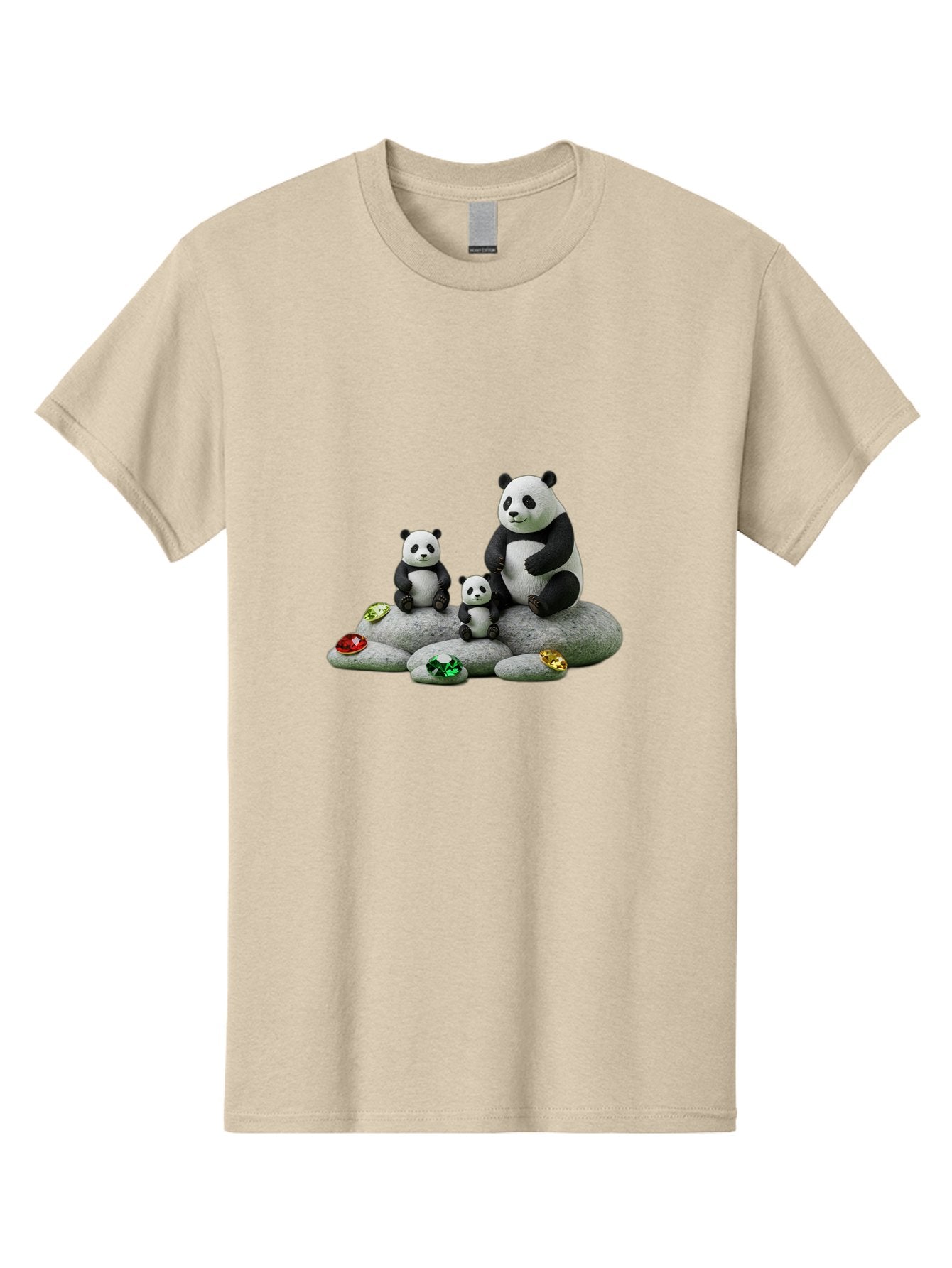 Panda-Family-5 Men'S Graphic Tee, 100% Cotton, Comfortable Casual Summer Wear, Machine Washable, Panda Bear Family, Adorable Pandas, Cute Cubs, Black And White Fur, Gemstones, Decorative Stones, Playful Design, Cute Animal Art, Family Bonding Bae590 5