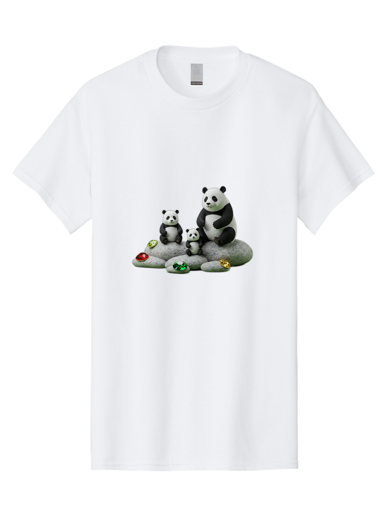 Panda-Family-5 Men'S Graphic Tee, 100% Cotton, Comfortable Casual Summer Wear, Machine Washable, Panda Bear Family, Adorable Pandas, Cute Cubs, Black And White Fur, Gemstones, Decorative Stones, Playful Design, Cute Animal Art, Family Bonding Bae590