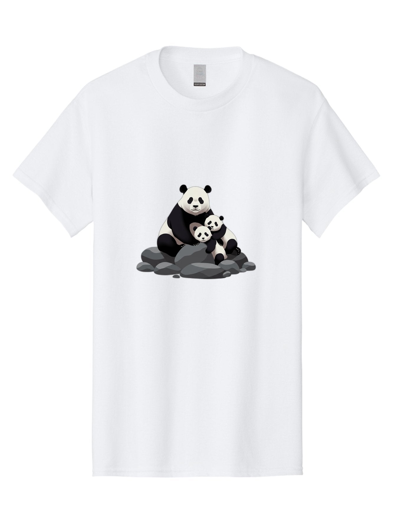 Panda-Family Men'S Graphic Tee, 100% Cotton, Comfortable Casual Summer Wear, Machine Washable, Panda Bear, Mother Panda, Panda Cubs, Adorable Family, Cartoon Illustration, Wildlife Art, Black And White Pandas, Cute Animals, Tender Moment, Bae591 5