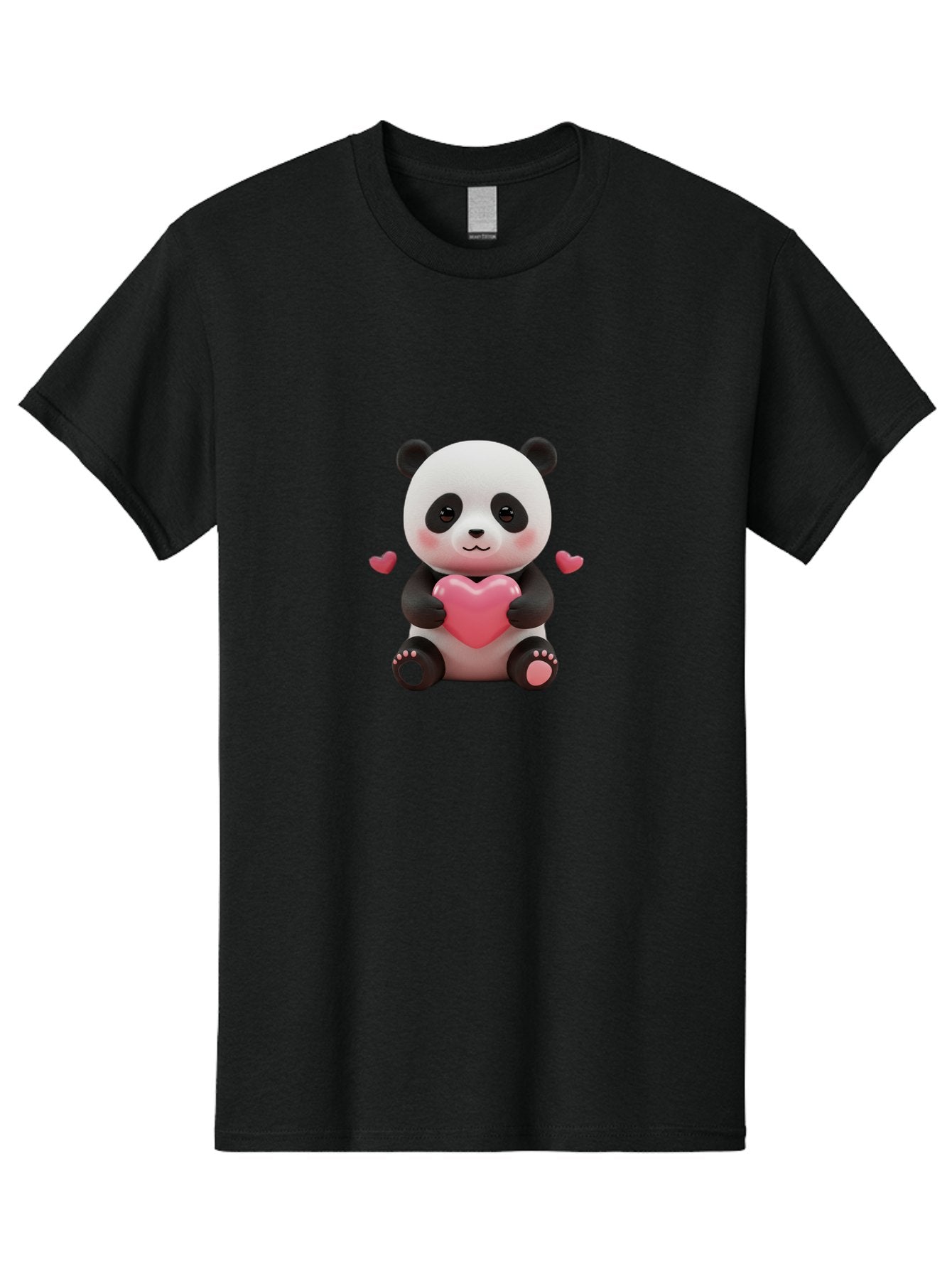 Panda-Holding-Heart-1 Men'S Graphic Tee, 100% Cotton, Comfortable Casual Summer Wear, Machine Washable, Cartoon Panda Holding Heart, Cute Panda Bear, Pink Hearts, Adorable Design, Kawaii Character, Love Symbol, Digital Illustration, Bae592 3